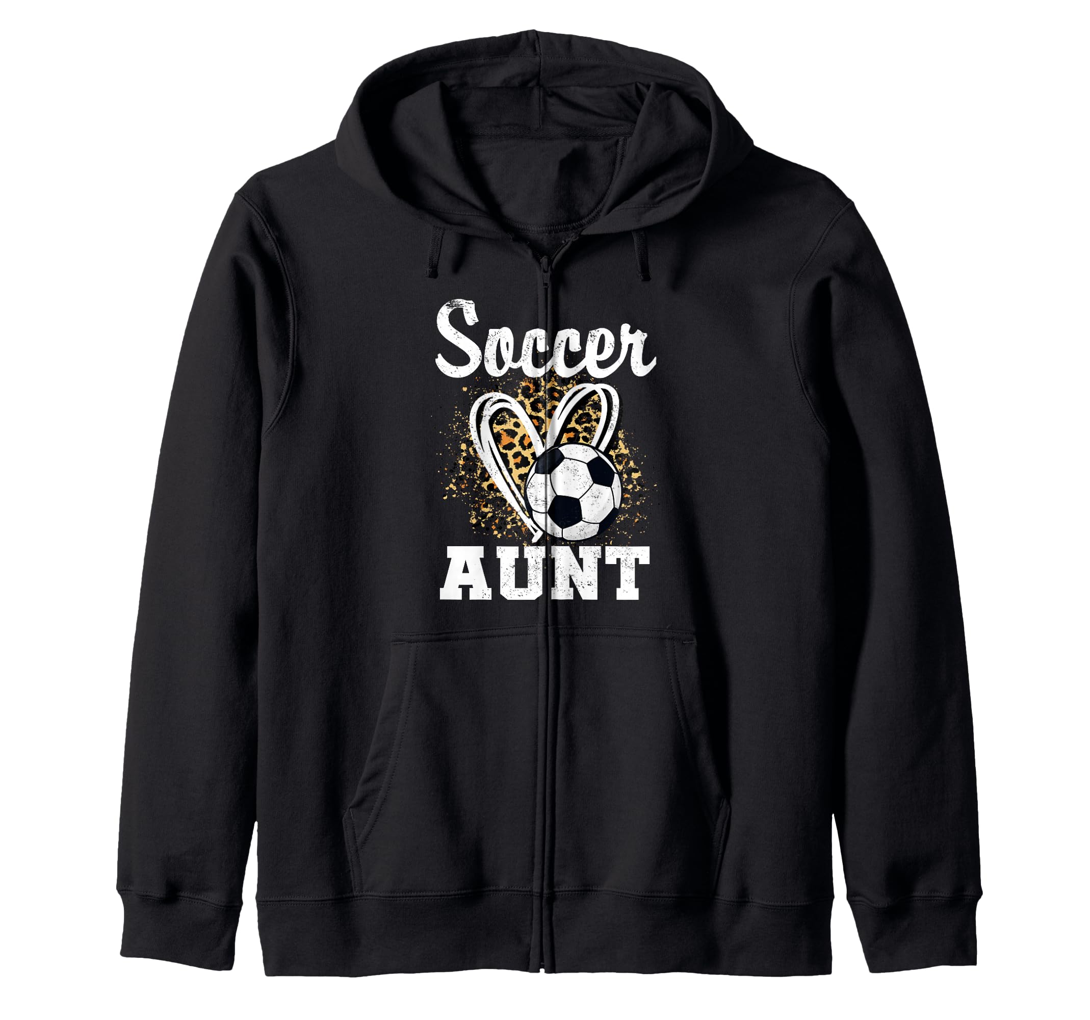 Soccer Aunt Leopard Heart Soccer Fan Hoodie - Unique Graphic Men Women - T-Shirt, Sweatshirt, Hoodie