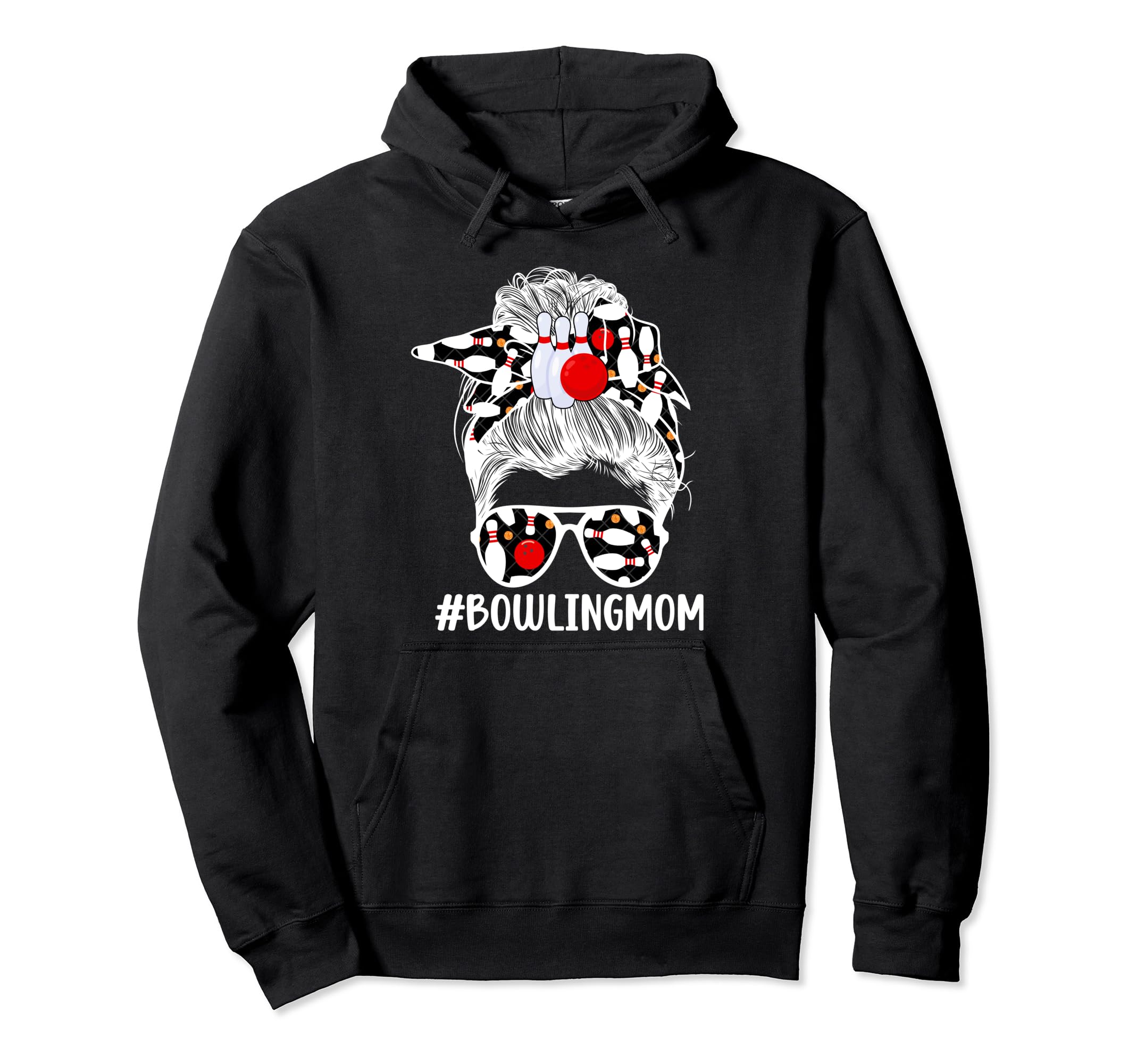Bowling Mom Messy Bun Bowling Mother Hoodie - Aesthetic Graphic for Adults - T-Shirt, Sweatshirt, Hoodie