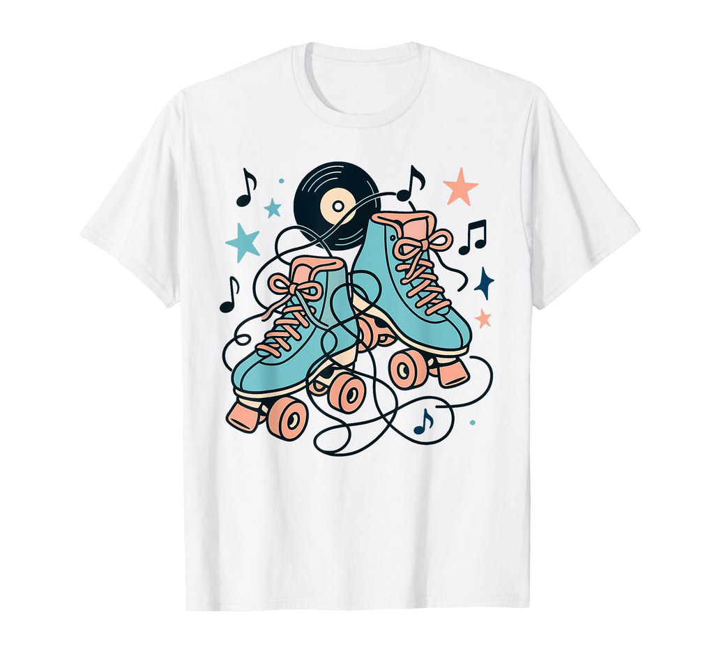 50S Roller Skates And Vinyl Music T-Shirt - Unique Graphic for Adults - T-Shirt, Sweatshirt, Hoodie
