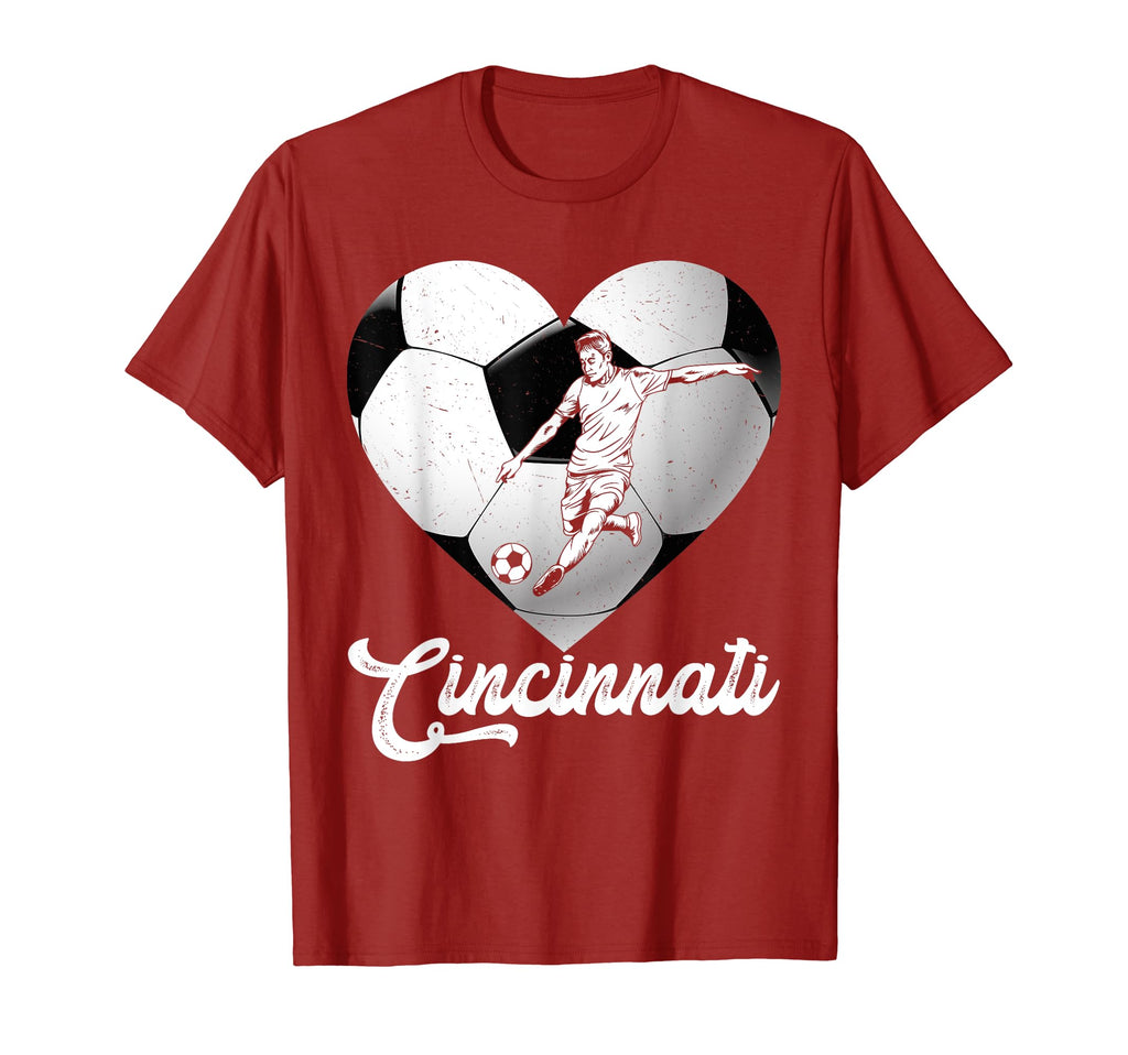 Cincinnati Soccer Heart Distressed T-Shirt - Fun Novelty Design Unisex - T-Shirt, Sweatshirt, Hoodie