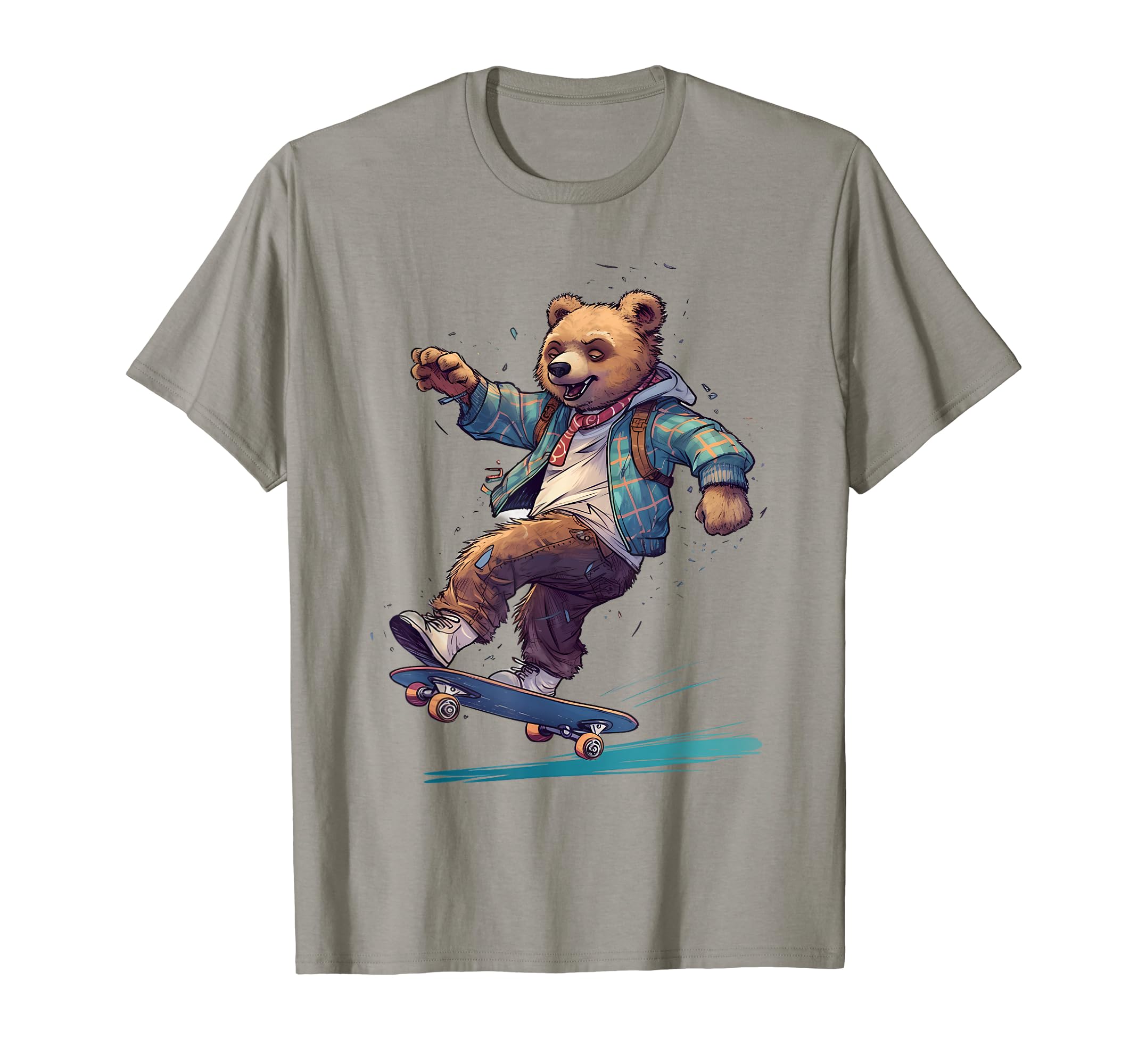 Skateboarding Grizzly Bear Skateboard T-Shirt - Minimalist Print Men Women - T-Shirt, Sweatshirt, Hoodie