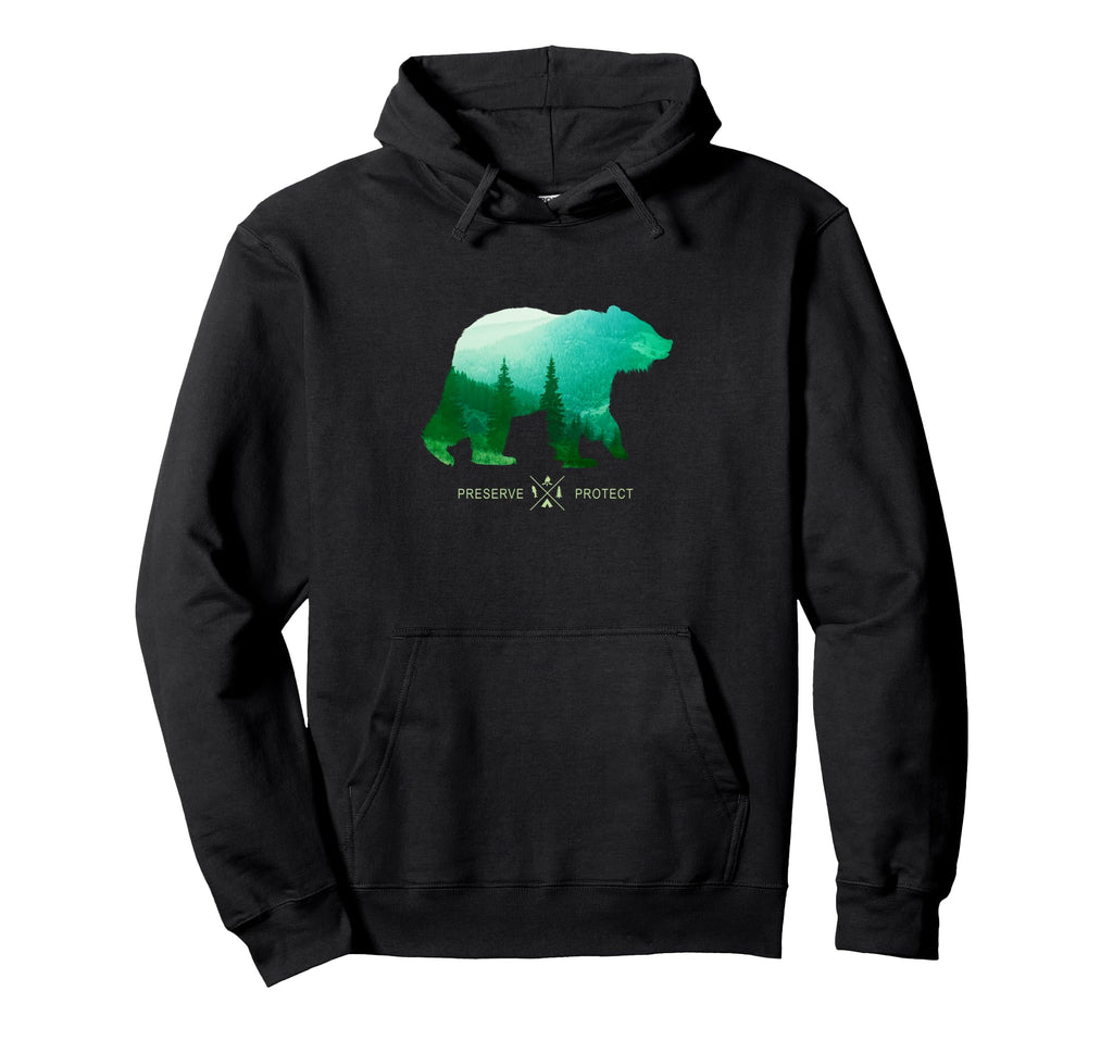 Green Bear Silhouette Forest Preserve Hoodie - Unique Graphic Men Women - T-Shirt, Sweatshirt, Hoodie