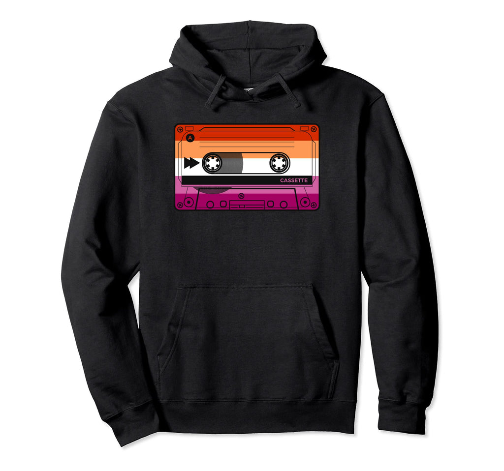 80S 90S Cassette Tape Lesbian Pride Flag Hoodie - Unique Graphic Men Women - T-Shirt, Sweatshirt, Hoodie