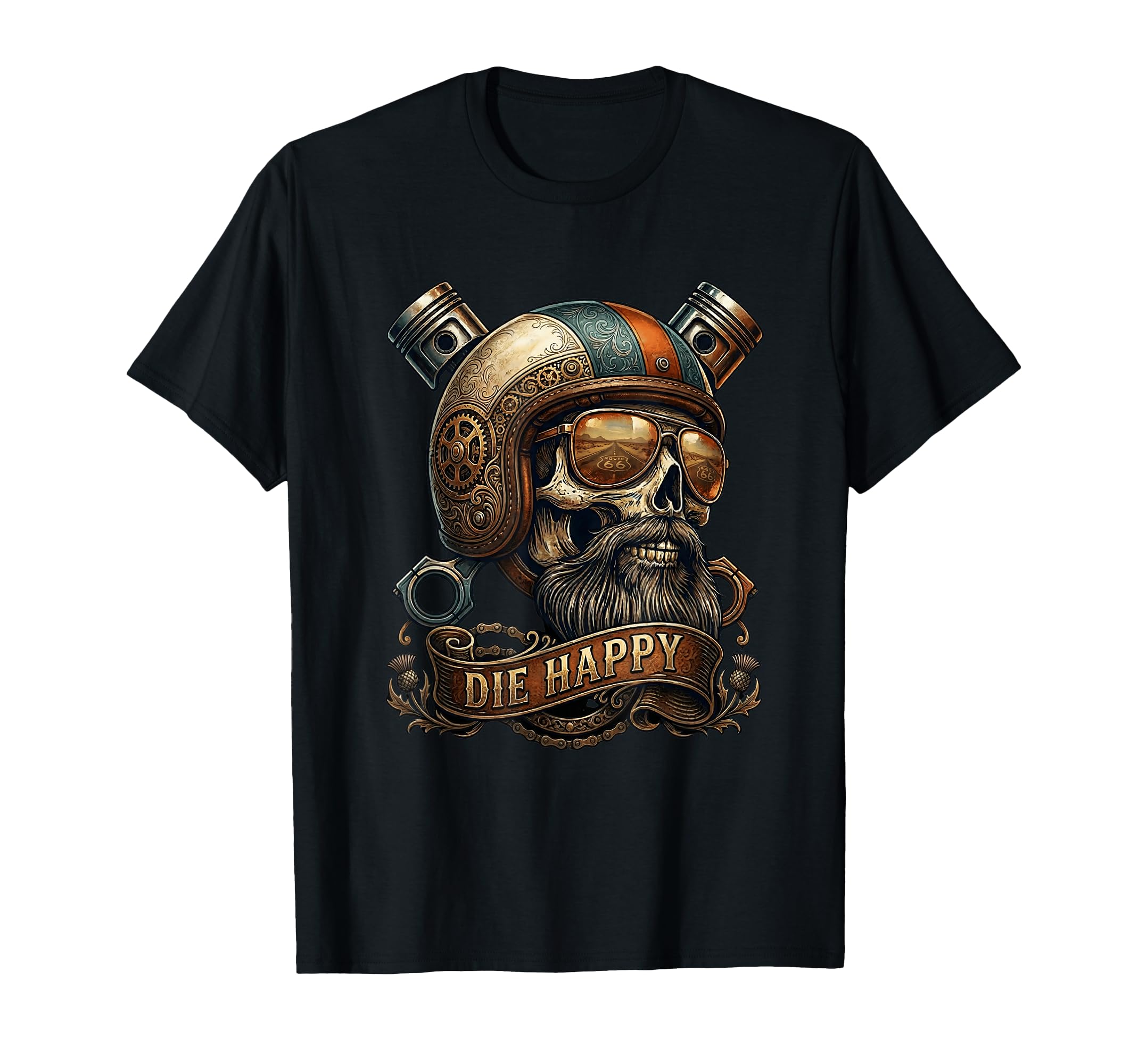 Biker Skull Motorcycle Helmet Route T-Shirt - Streetwear Style Men Women - T-Shirt, Sweatshirt, Hoodie