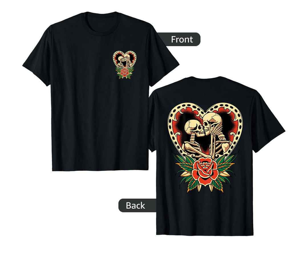Lovers Skeletons Traditional Tattoo T-Shirt - Custom Art Print for Adults - T-Shirt, Sweatshirt, Hoodie