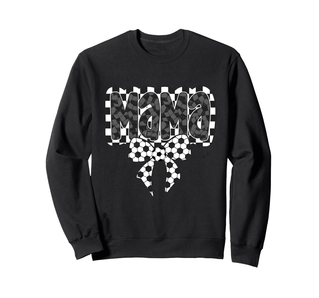 Mono Checkred Soccer Mama Bow White Sweatshirt - Trendy Graphic Unisex - T-Shirt, Sweatshirt, Hoodie