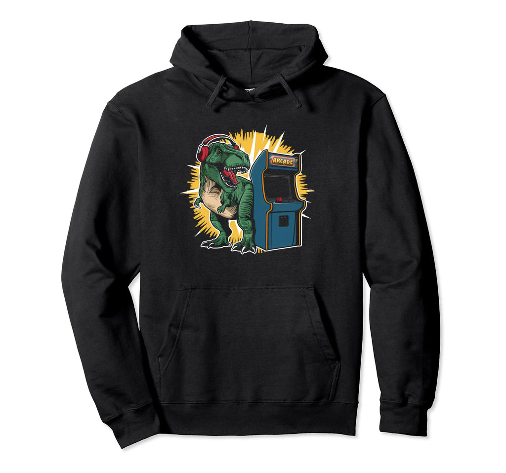Dinosaur Gamer T Rex Funny Game Arcade Hoodie - Unique Graphic Men Women - T-Shirt, Sweatshirt, Hoodie