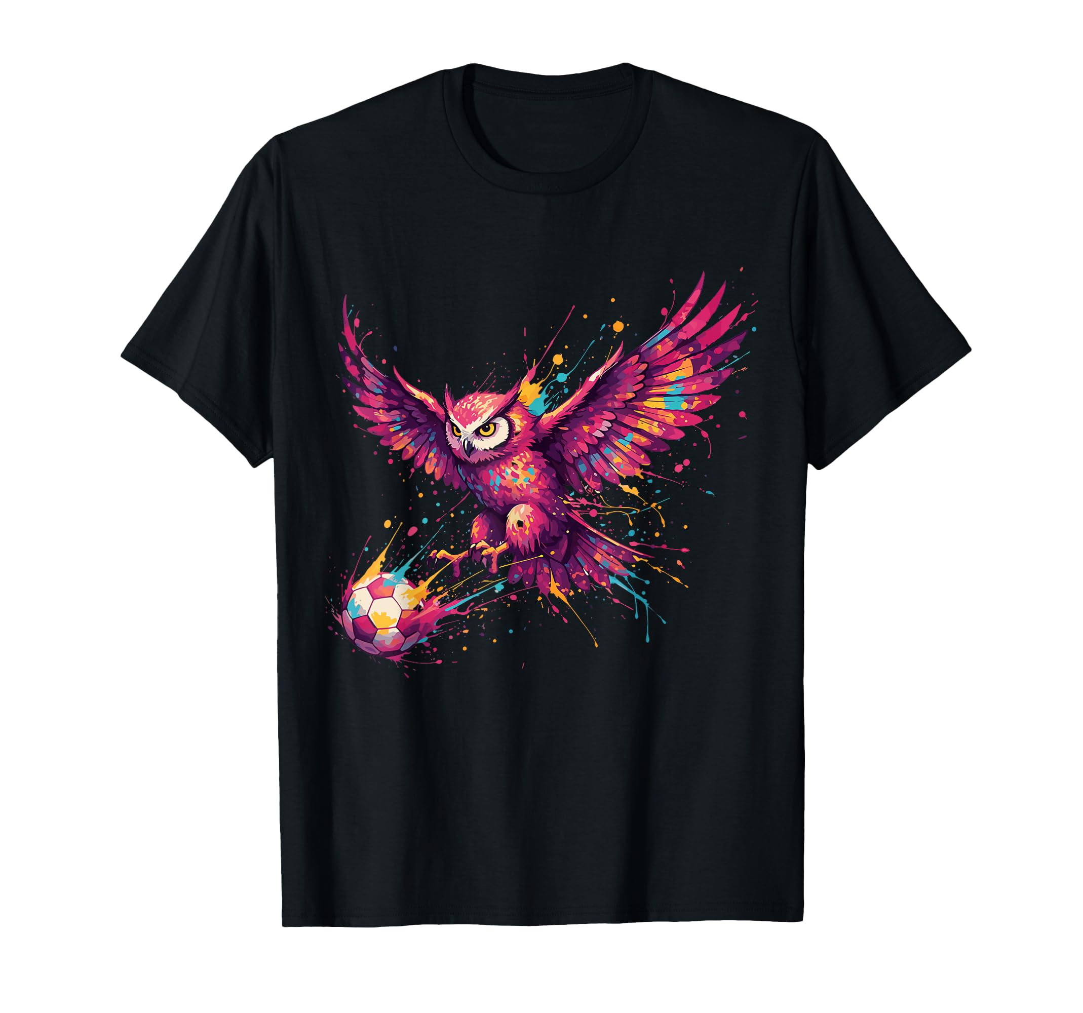Soccer Player Owl Art Paint Splatter T-Shirt - Minimalist Print Men Women - T-Shirt, Sweatshirt, Hoodie