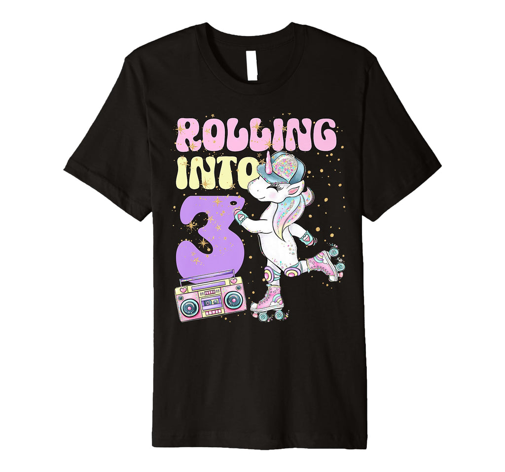 3Rd Birthday Roller Skate Party Unicorn 90S T-Shirt - Graphic Print Unisex - T-Shirt, Sweatshirt, Hoodie