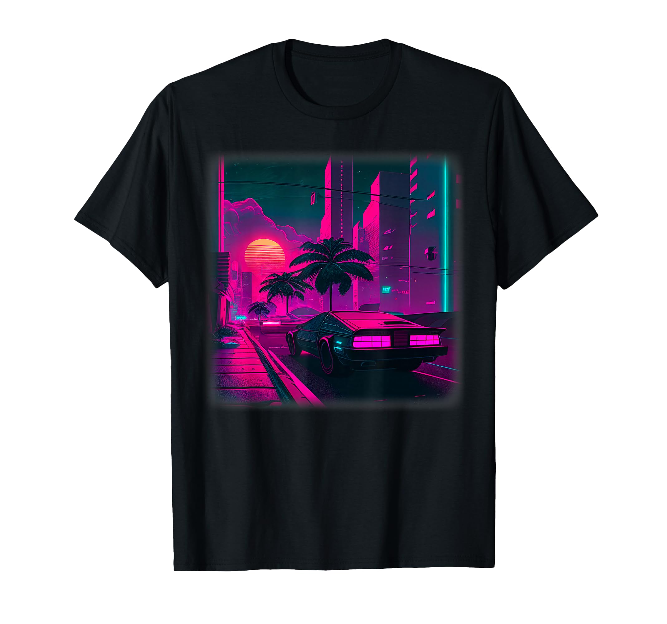 Synthwave Vaporwave Sunset Palm T-Shirt - Fun Novelty Design Men Women - T-Shirt, Sweatshirt, Hoodie