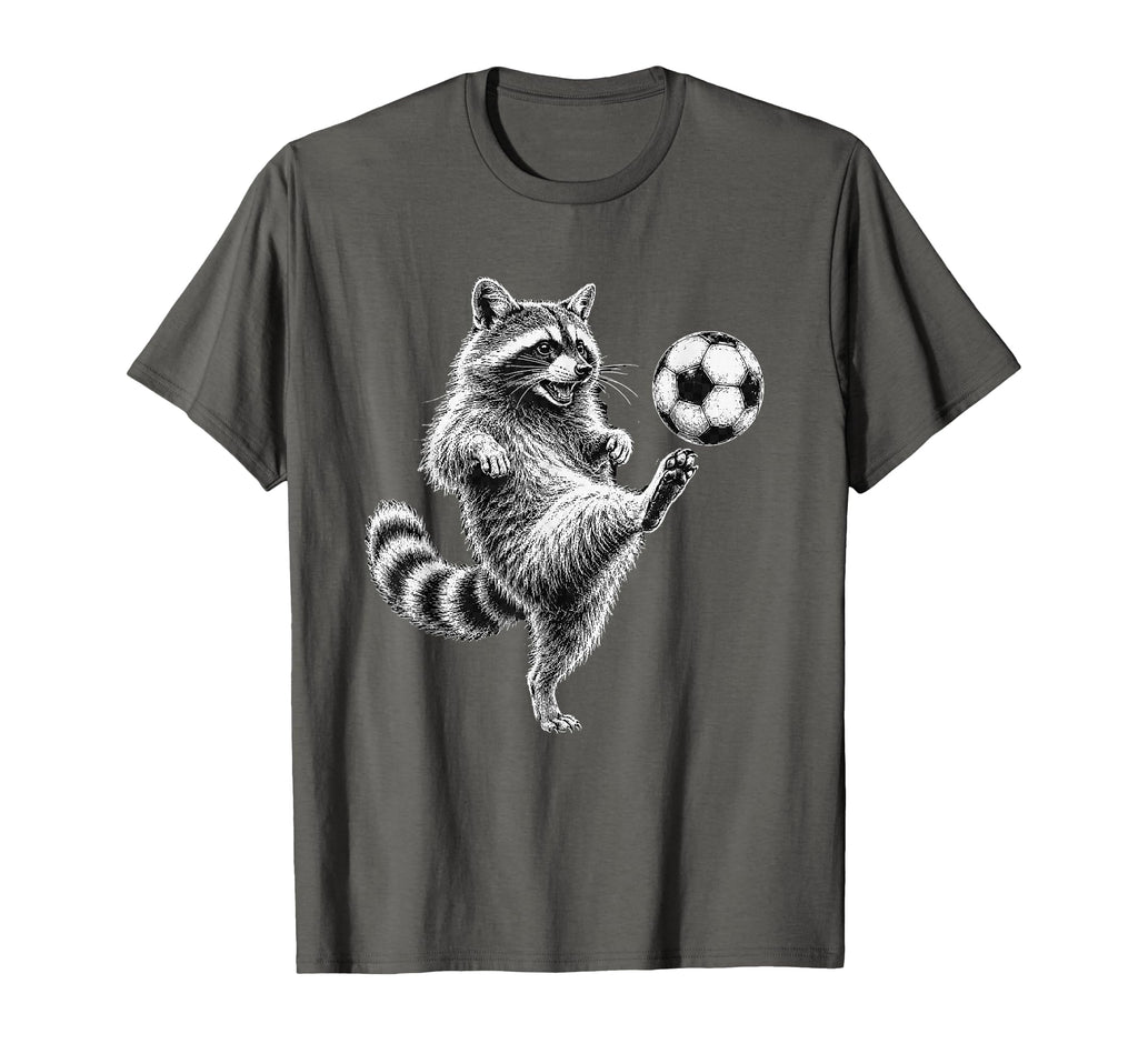Funny Raccoon Kicking Soccer Ball Football T-Shirt - Unique Graphic Unisex - T-Shirt, Sweatshirt, Hoodie
