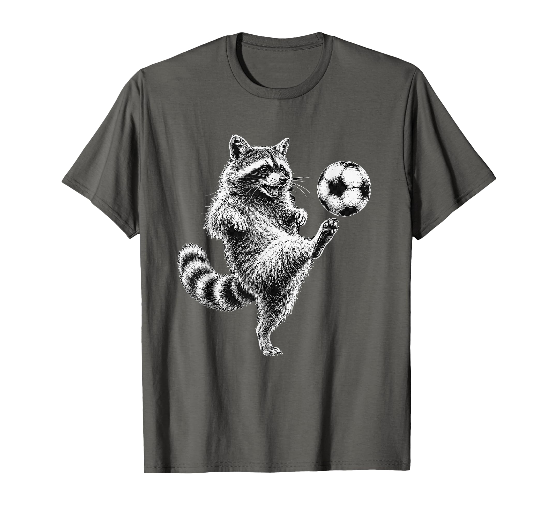 Funny Raccoon Kicking Soccer Ball Football T-Shirt - Unique Graphic Unisex - T-Shirt, Sweatshirt, Hoodie