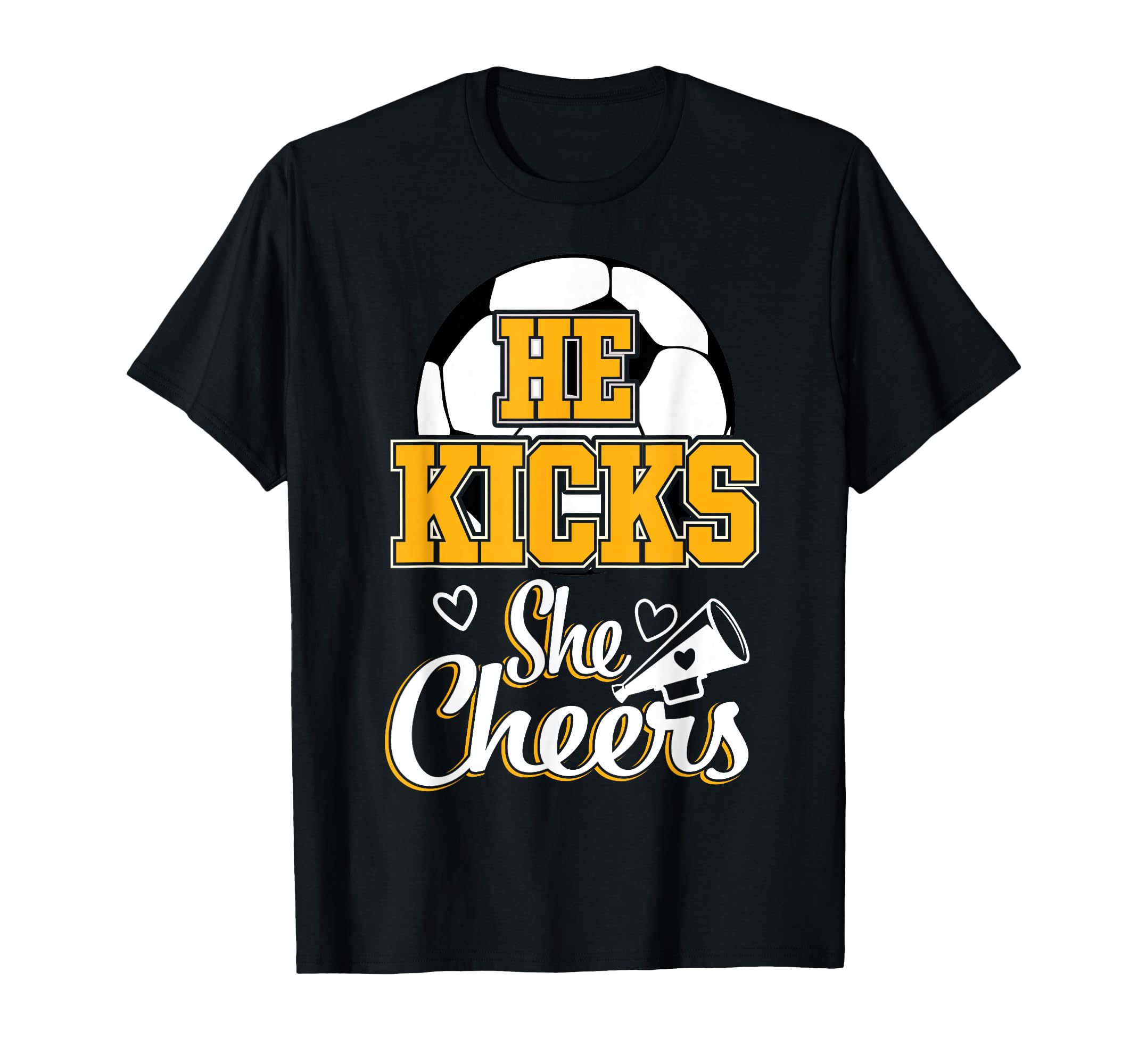 Soccer Mom He Kicks She Cheers Game Day T-Shirt - Unique Graphic Unisex - T-Shirt, Sweatshirt, Hoodie
