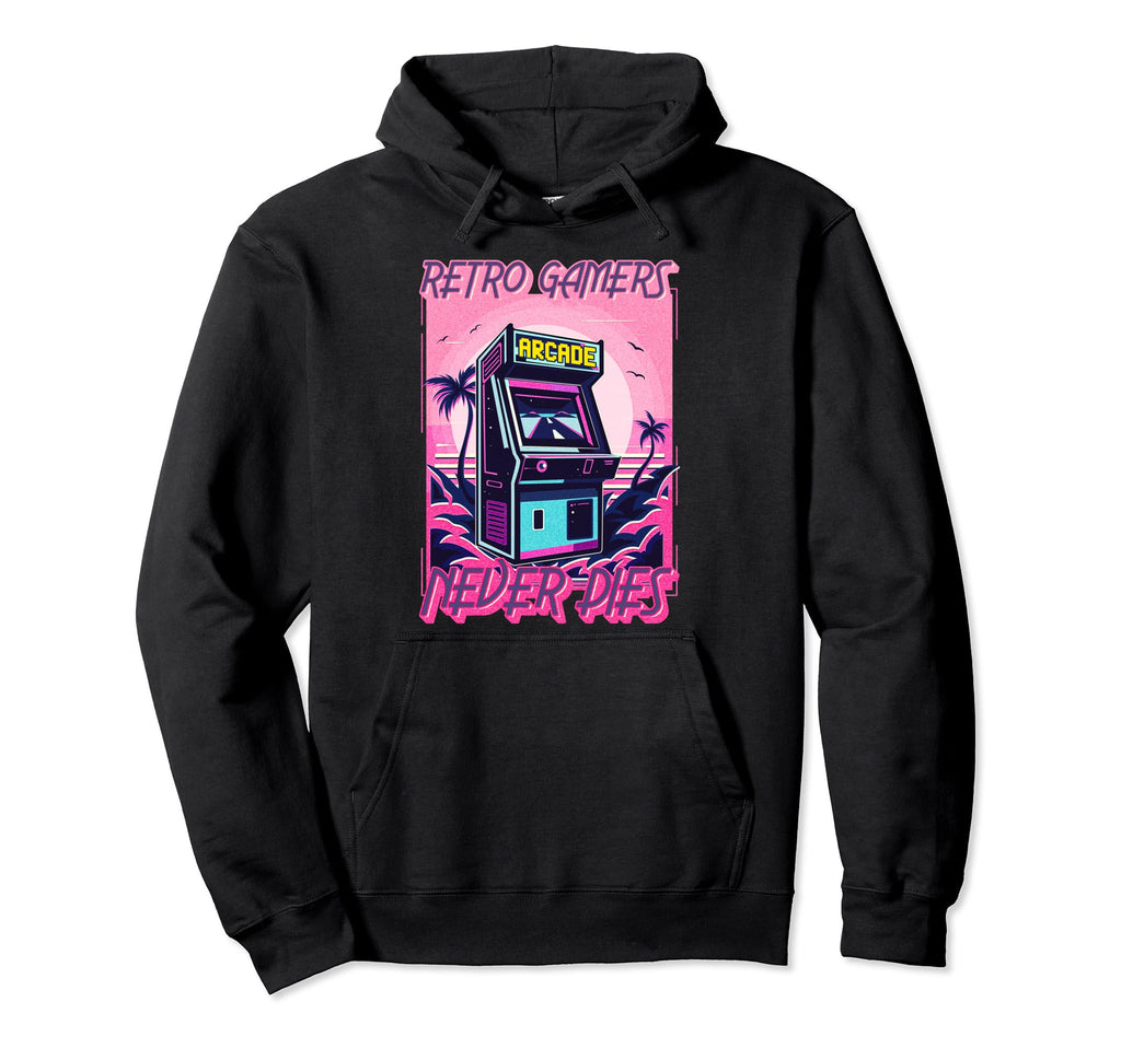 Arcade Old Gamers Never Die Hoodie - Aesthetic Graphic Men Women - T-Shirt, Sweatshirt, Hoodie