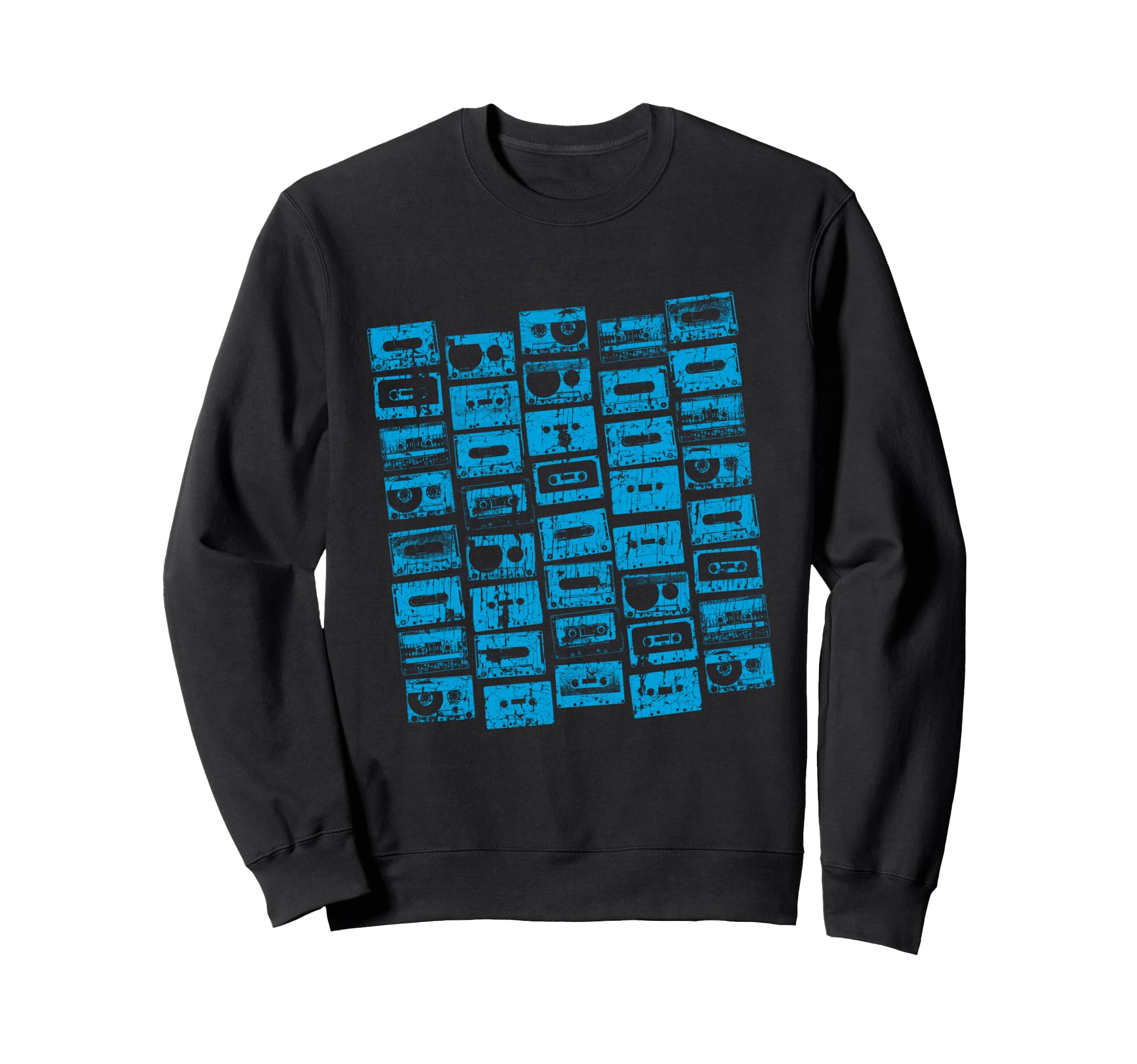 Blue Cassette Tapes Faded Sweatshirt - Fun Novelty Design for Adults - T-Shirt, Sweatshirt, Hoodie
