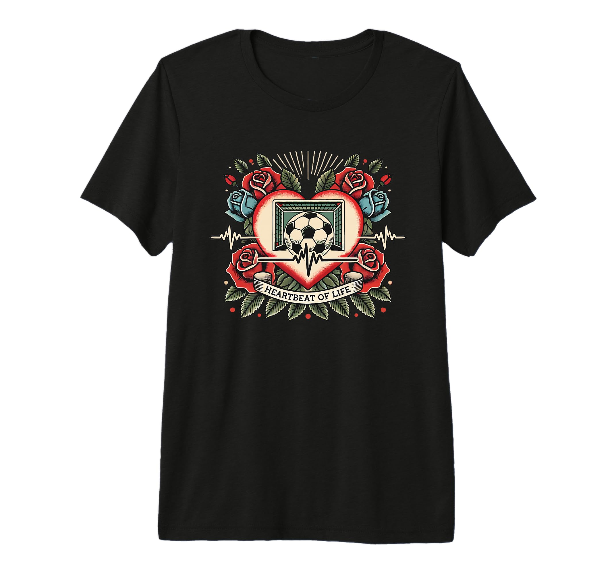Soccer Heartbeat Tattoo Roses Player T-Shirt - Graphic Print for Adults - T-Shirt, Sweatshirt, Hoodie
