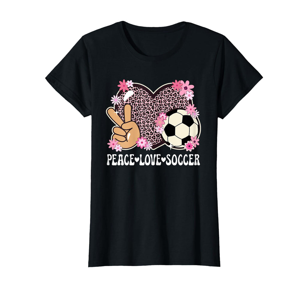 Peace Love Soccer Lover Leopard Soccer T-Shirt - Unique Graphic Men Women - T-Shirt, Sweatshirt, Hoodie