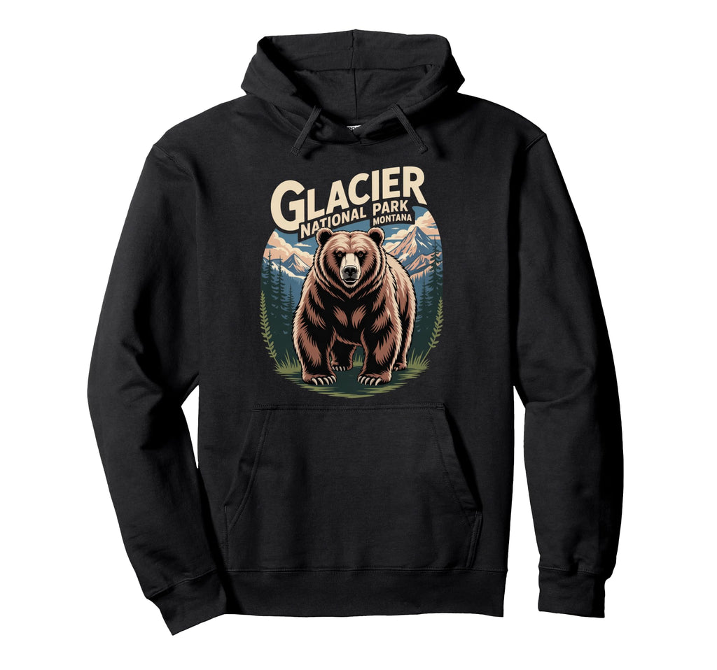 Glacier National Park Bear Travel Hoodie - Trendy Graphic Unisex - T-Shirt, Sweatshirt, Hoodie