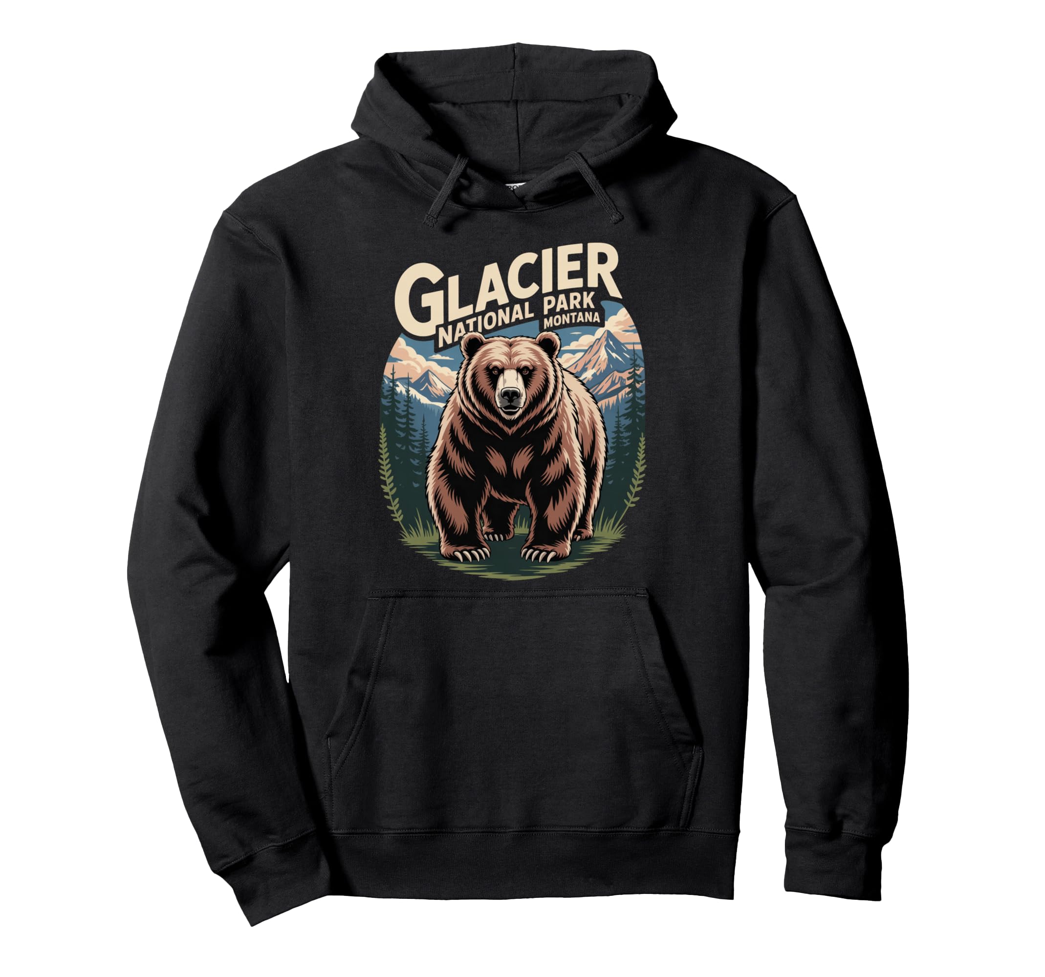 Glacier National Park Bear Travel Hoodie - Trendy Graphic Unisex - T-Shirt, Sweatshirt, Hoodie