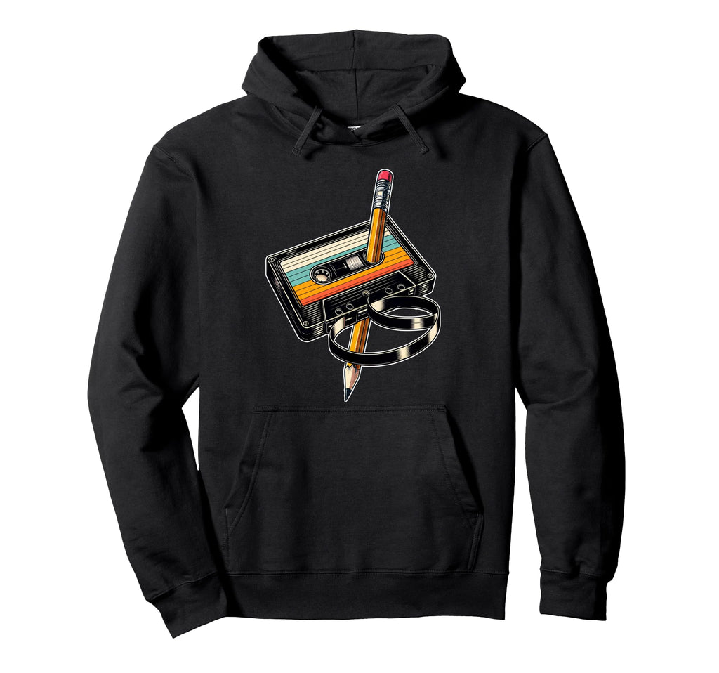 Pencil Rewind Cassette Old School Music Hoodie - Graphic Print for Adults - T-Shirt, Sweatshirt, Hoodie