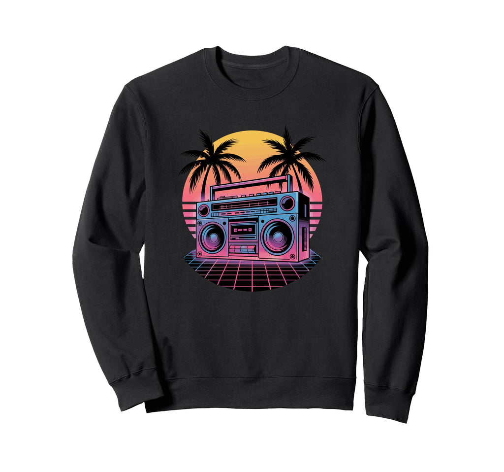Beach Palm Boombox Old School 80S Sweatshirt - Novelty Apparel Unisex - T-Shirt, Sweatshirt, Hoodie
