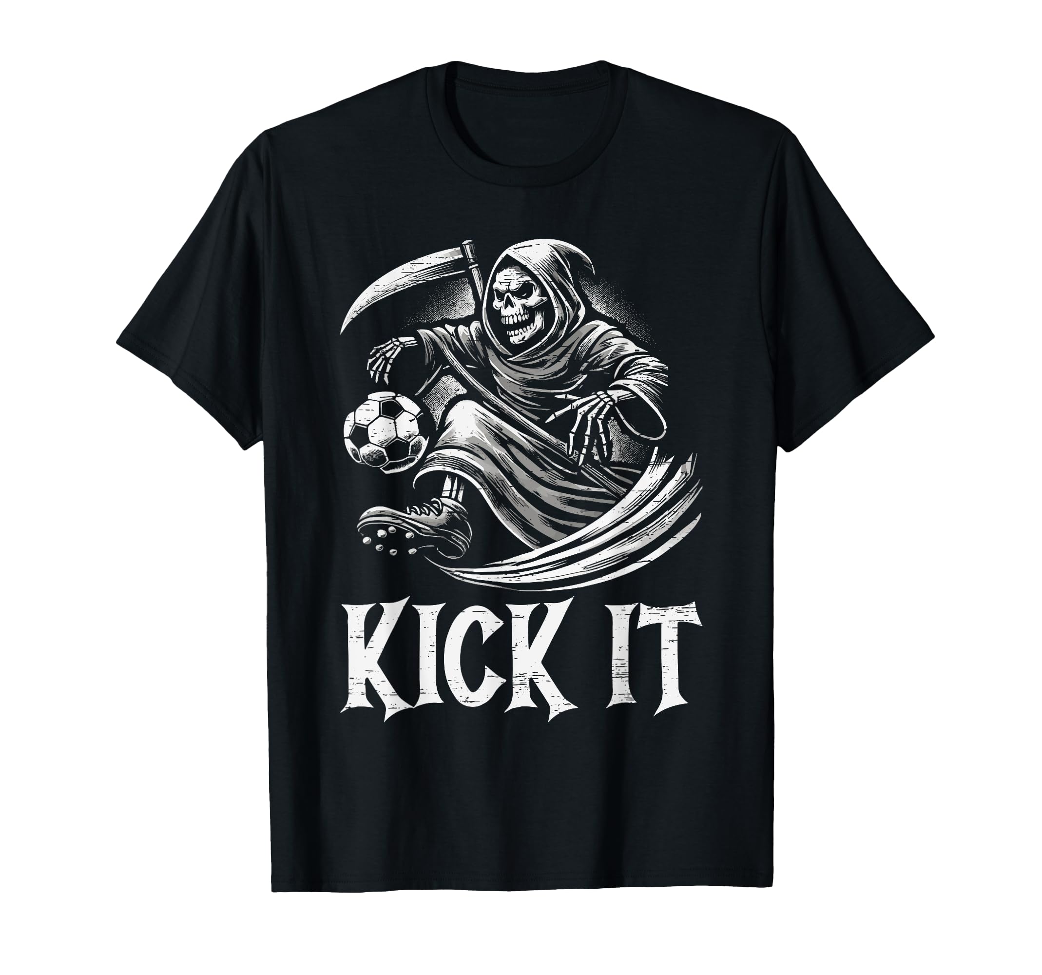 Kick It Grim Reaper Playing Soccer T-Shirt - Unique Graphic Men Women - T-Shirt, Sweatshirt, Hoodie