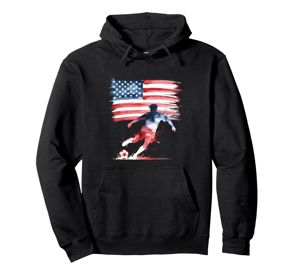 Funny Soccer Player Patriotic American Flag Hoodie - Unique Graphic Unisex - T-Shirt, Sweatshirt, Hoodie