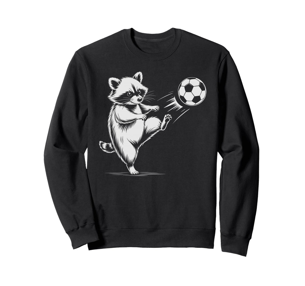 Kawaii Soccer Ball Raccoon Kicking Sweatshirt - Trendy Graphic for Adults - T-Shirt, Sweatshirt, Hoodie