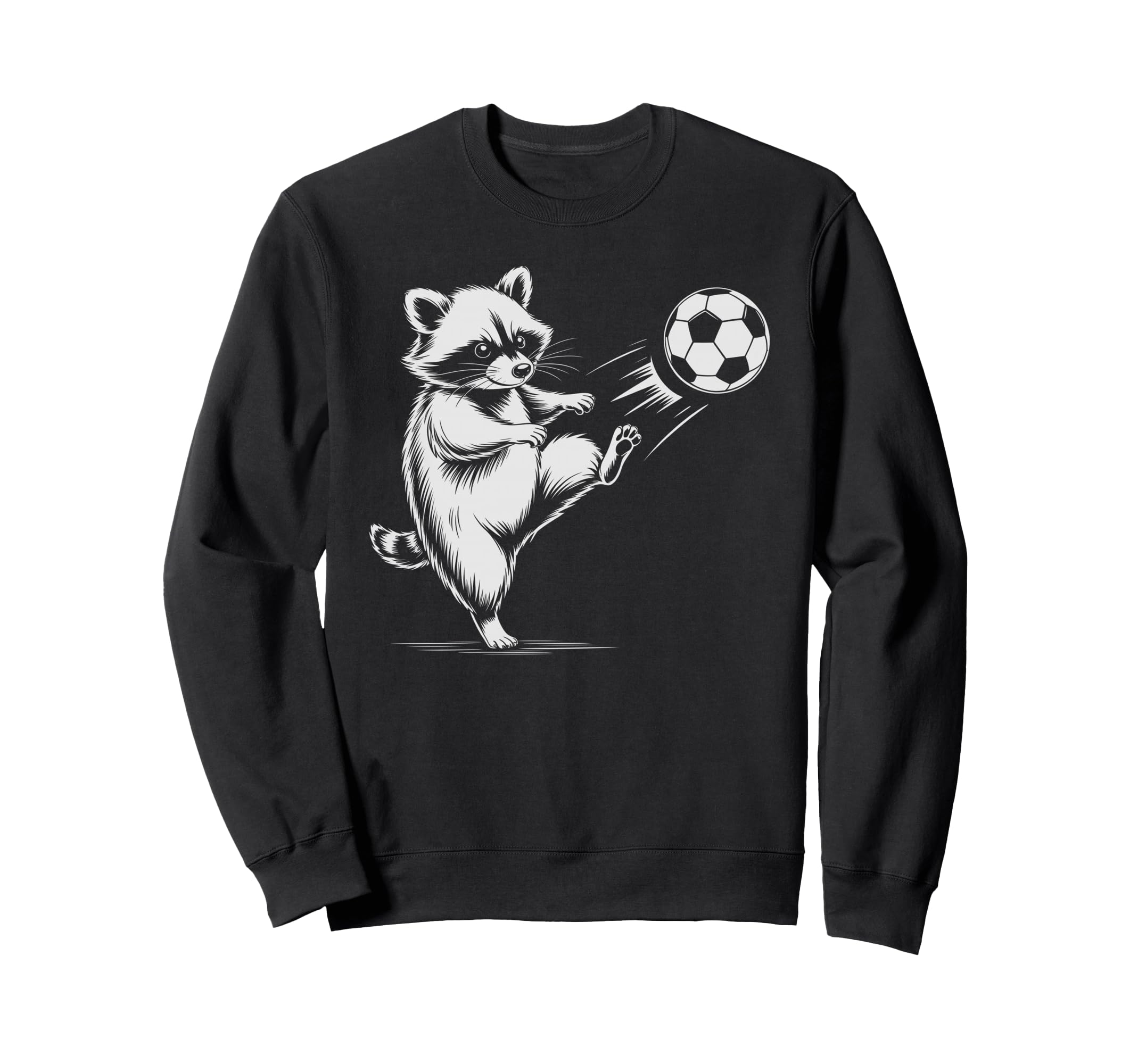Kawaii Soccer Ball Raccoon Kicking Sweatshirt - Trendy Graphic for Adults - T-Shirt, Sweatshirt, Hoodie