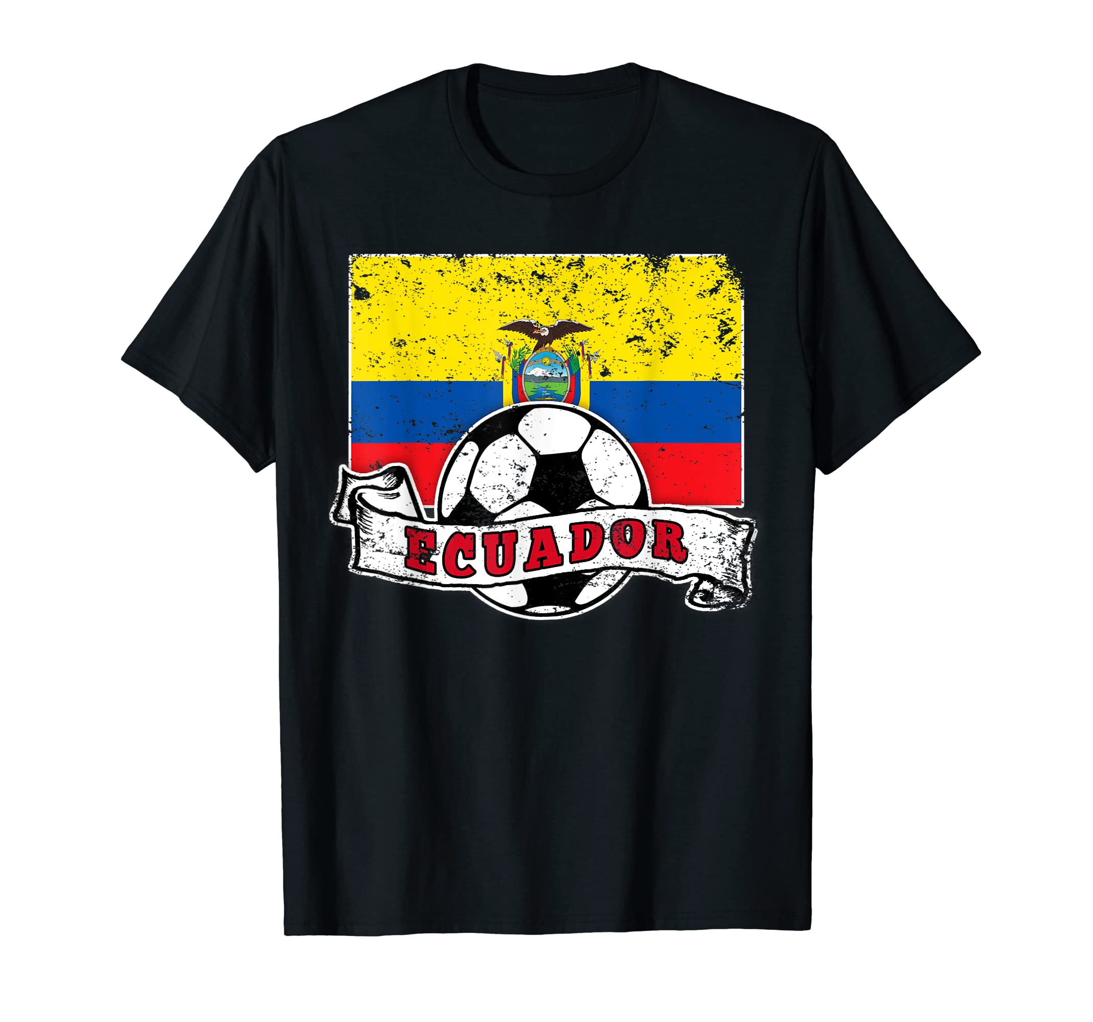 Ecuador Flag And Soccer Ball Distressed T-Shirt - Trendy Graphic Unisex - T-Shirt, Sweatshirt, Hoodie