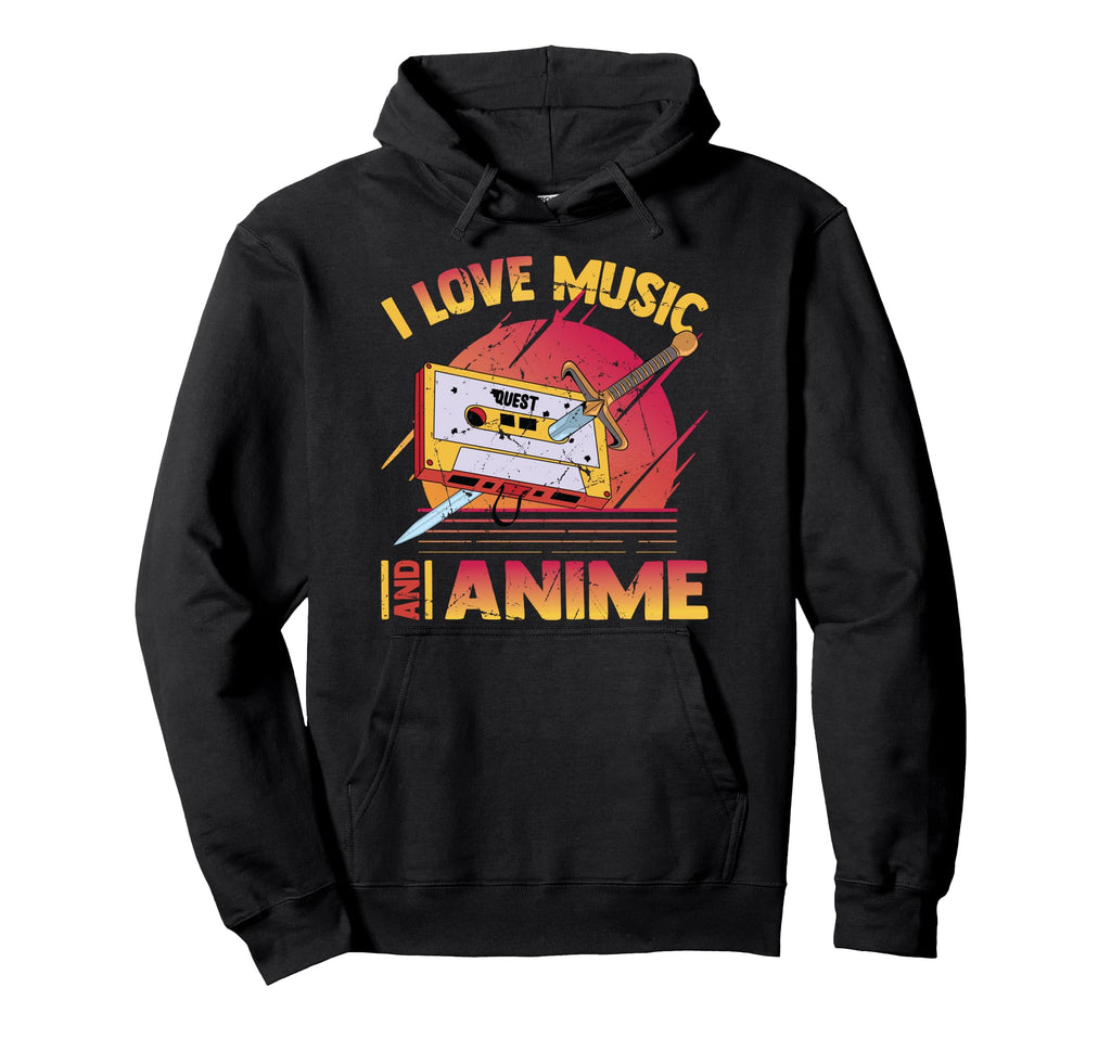 I Love Music And Anime Kawaii Cassette Hoodie - Novelty Apparel Unisex - T-Shirt, Sweatshirt, Hoodie