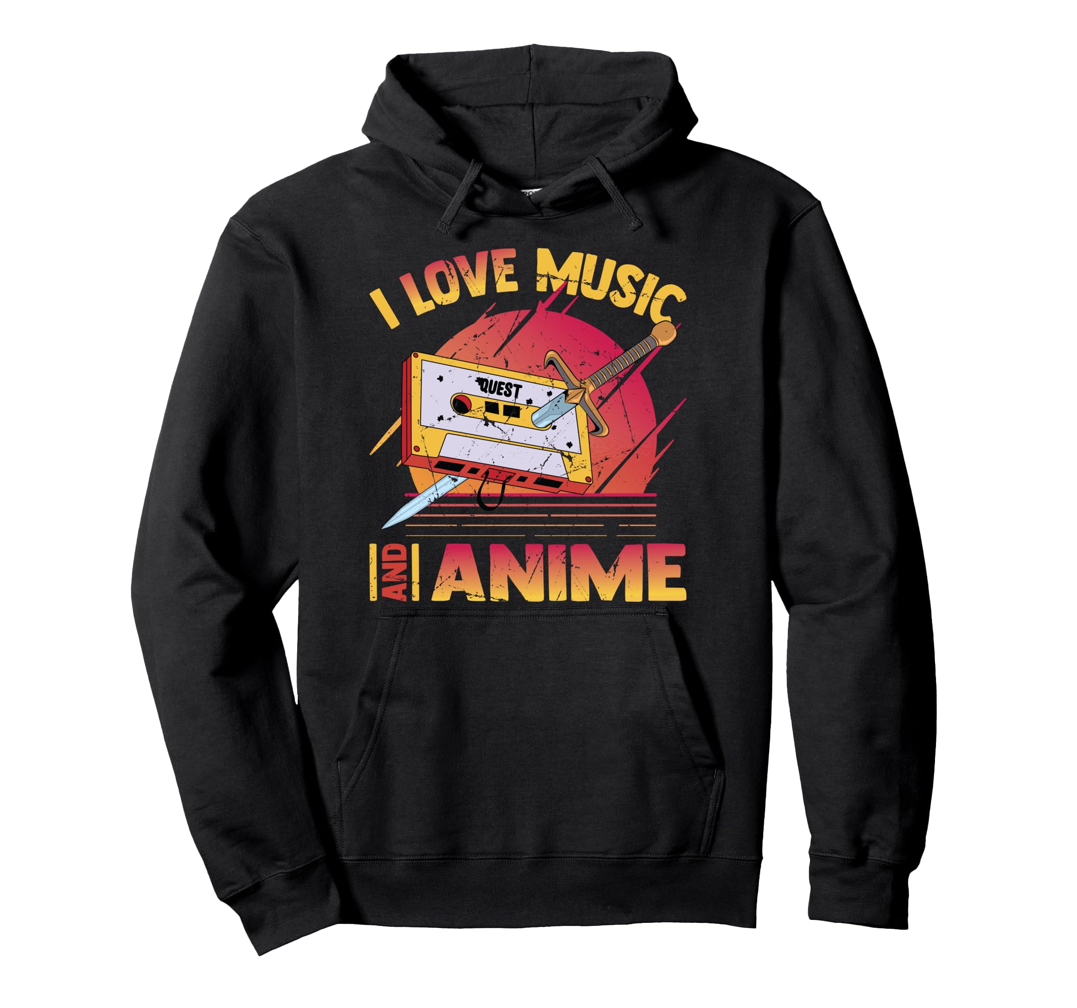I Love Music And Anime Kawaii Cassette Hoodie - Novelty Apparel Unisex - T-Shirt, Sweatshirt, Hoodie