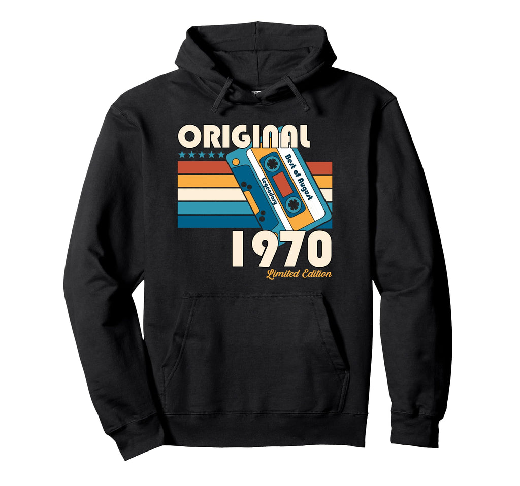 55Th Birthday Gifts August 1970 Tape Hoodie - Novelty Apparel for Adults - T-Shirt, Sweatshirt, Hoodie