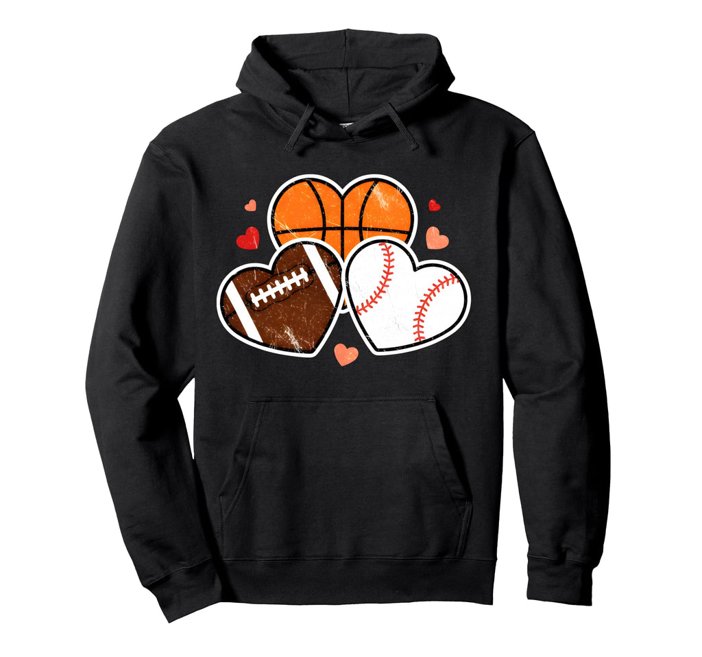 Heart Football Basketball Soccer Hoodie - Aesthetic Graphic for Adults - T-Shirt, Sweatshirt, Hoodie