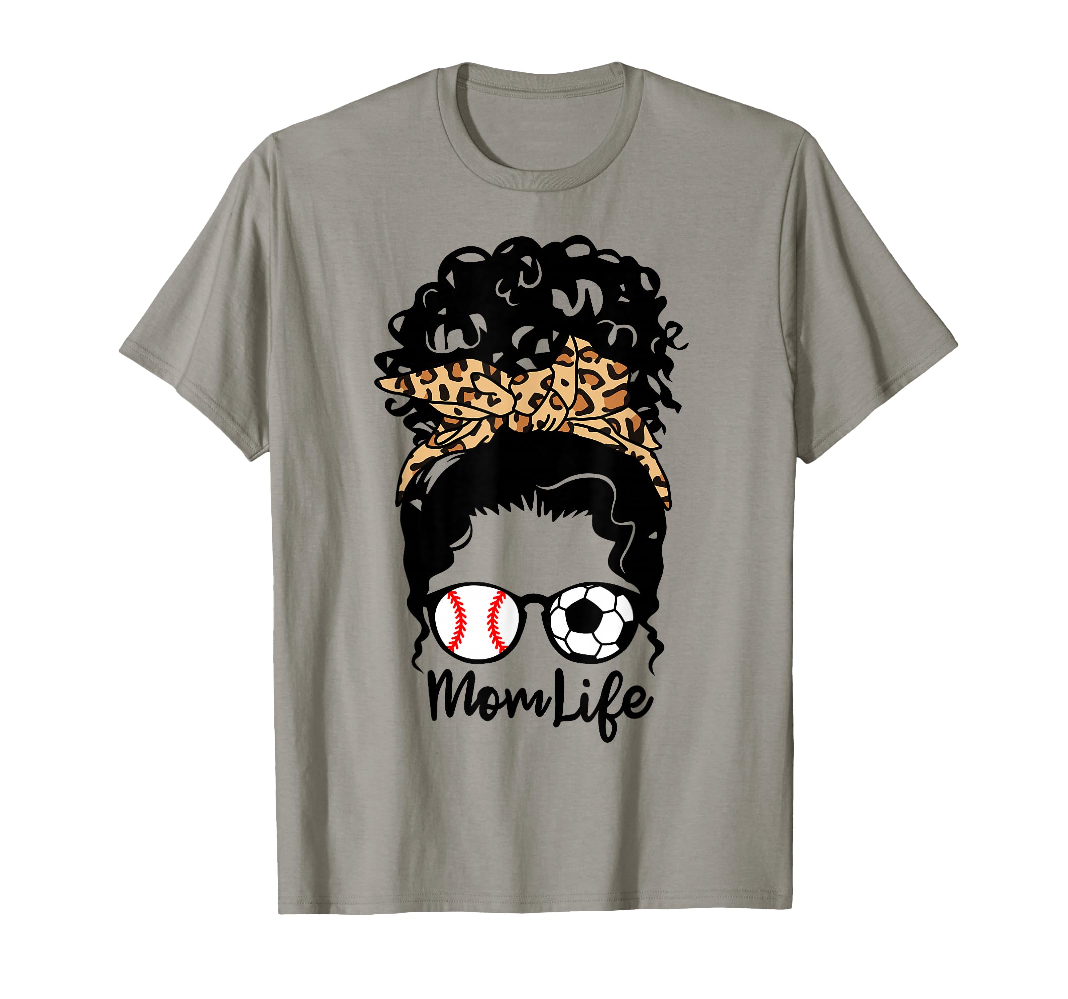 Mom Life Messy Bun Curly Hair Baseball T-Shirt - Graphic Print for Adults - T-Shirt, Sweatshirt, Hoodie