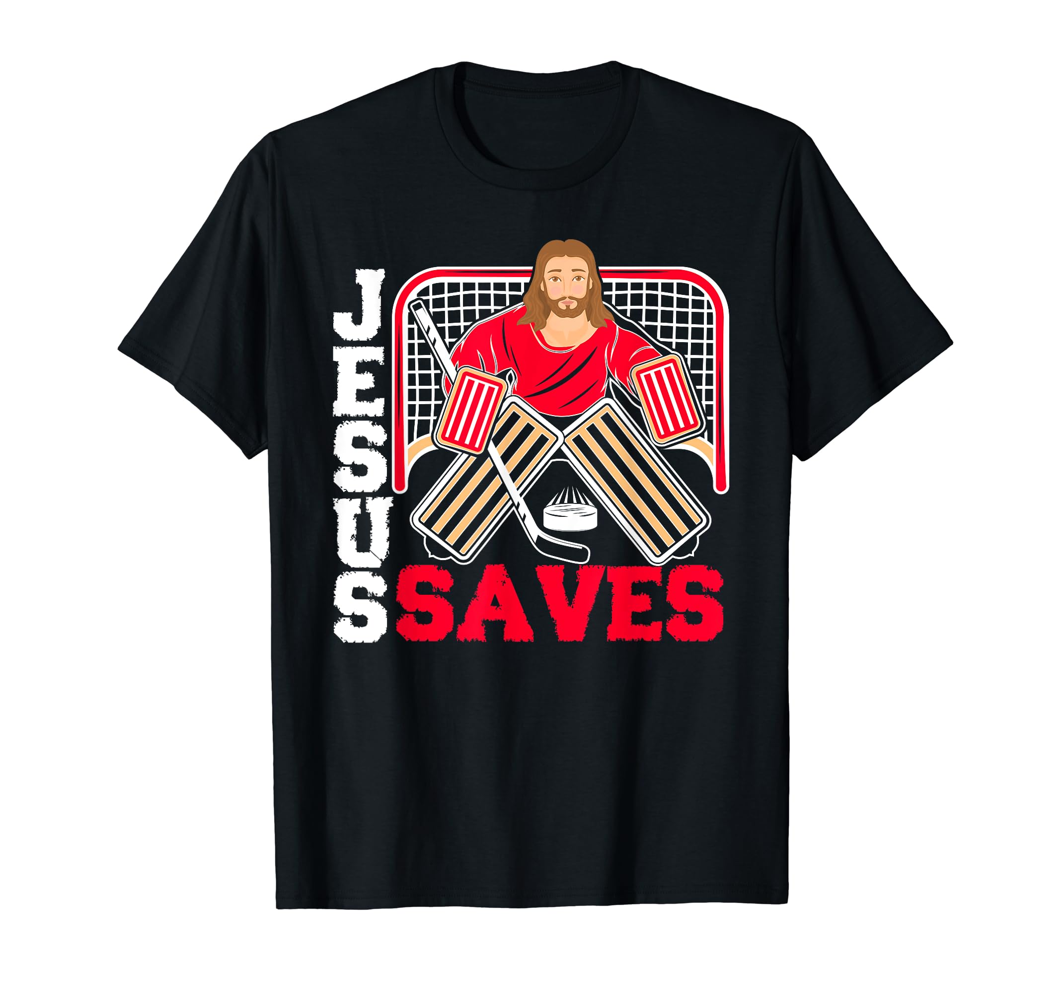 Jesus Saves Funny Ice Hockey Goalie T-Shirt - Custom Art Print Unisex - T-Shirt, Sweatshirt, Hoodie