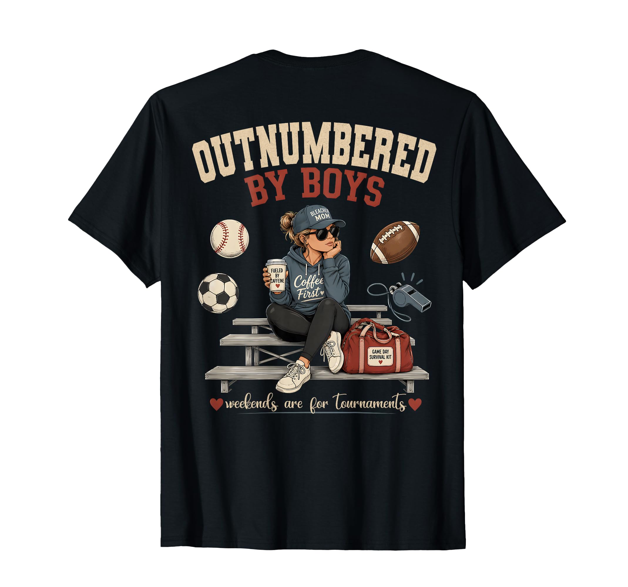 Outnumbered Sports Mom Back T-Shirt - Trendy Graphic for Adults - T-Shirt, Sweatshirt, Hoodie