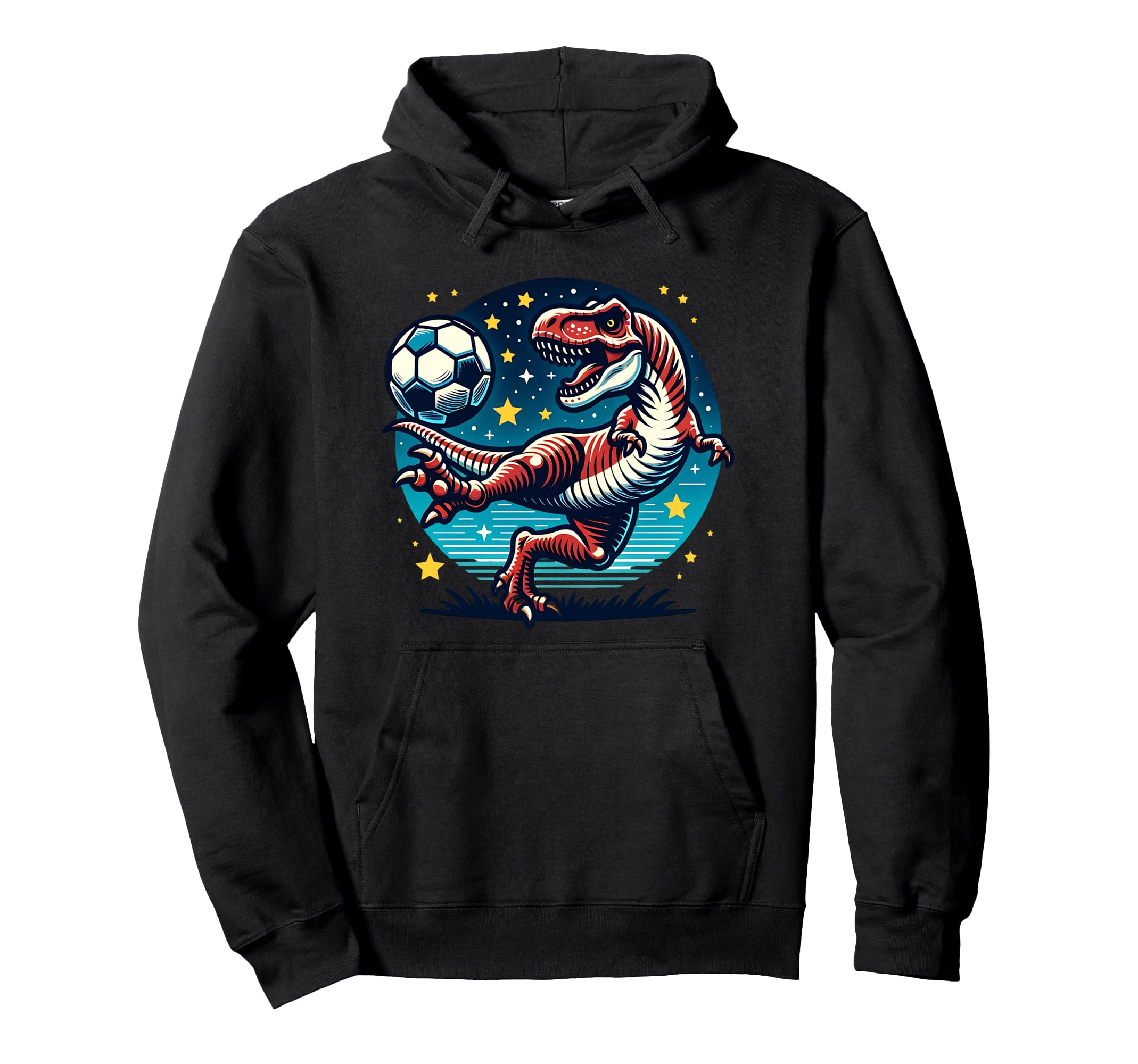 Soccer Player T Rex Dinosaur Kicking Hoodie - Fun Novelty Design Unisex - T-Shirt, Sweatshirt, Hoodie