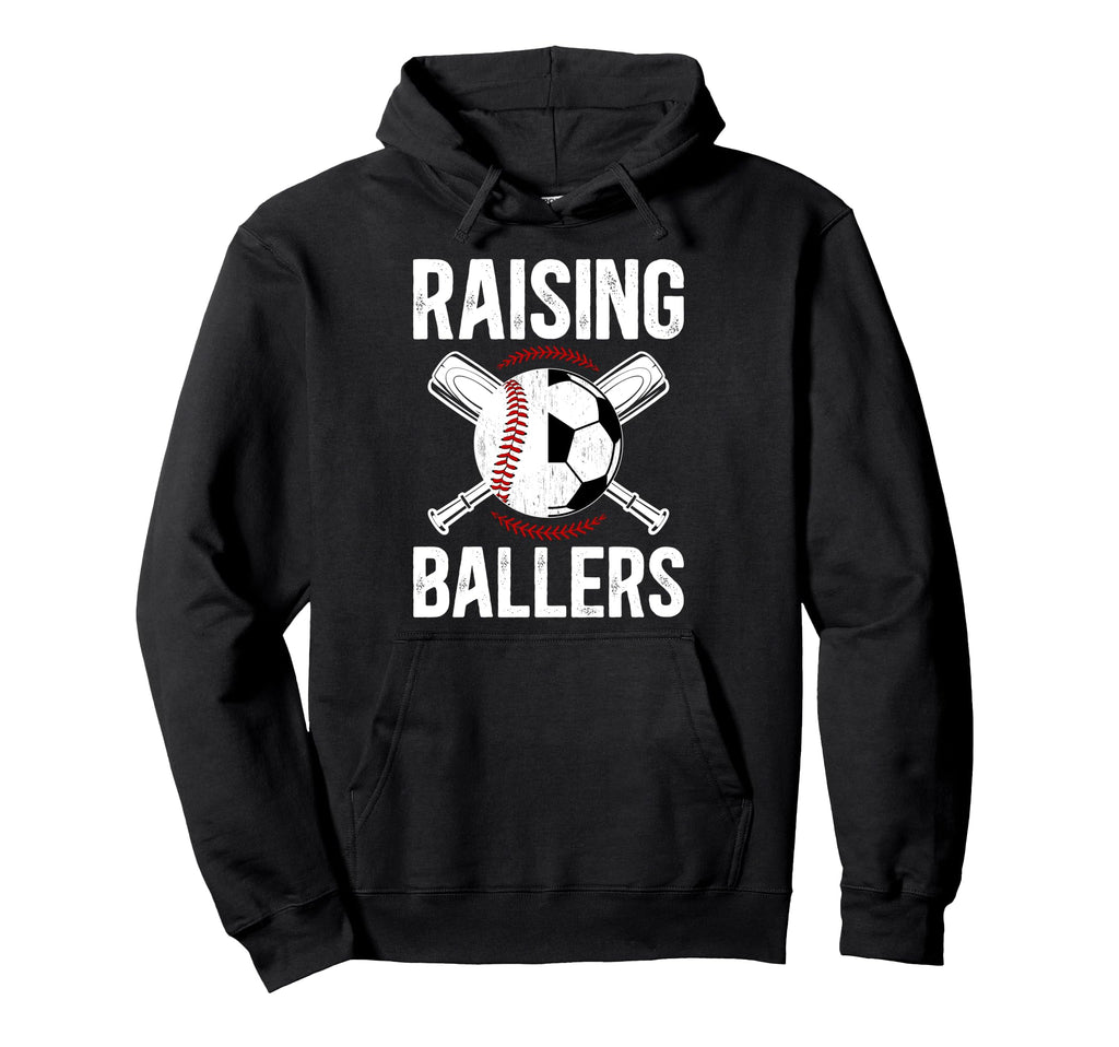 Raising Ballers Soccer Baseball Dad Hoodie - Minimalist Print Men Women - T-Shirt, Sweatshirt, Hoodie