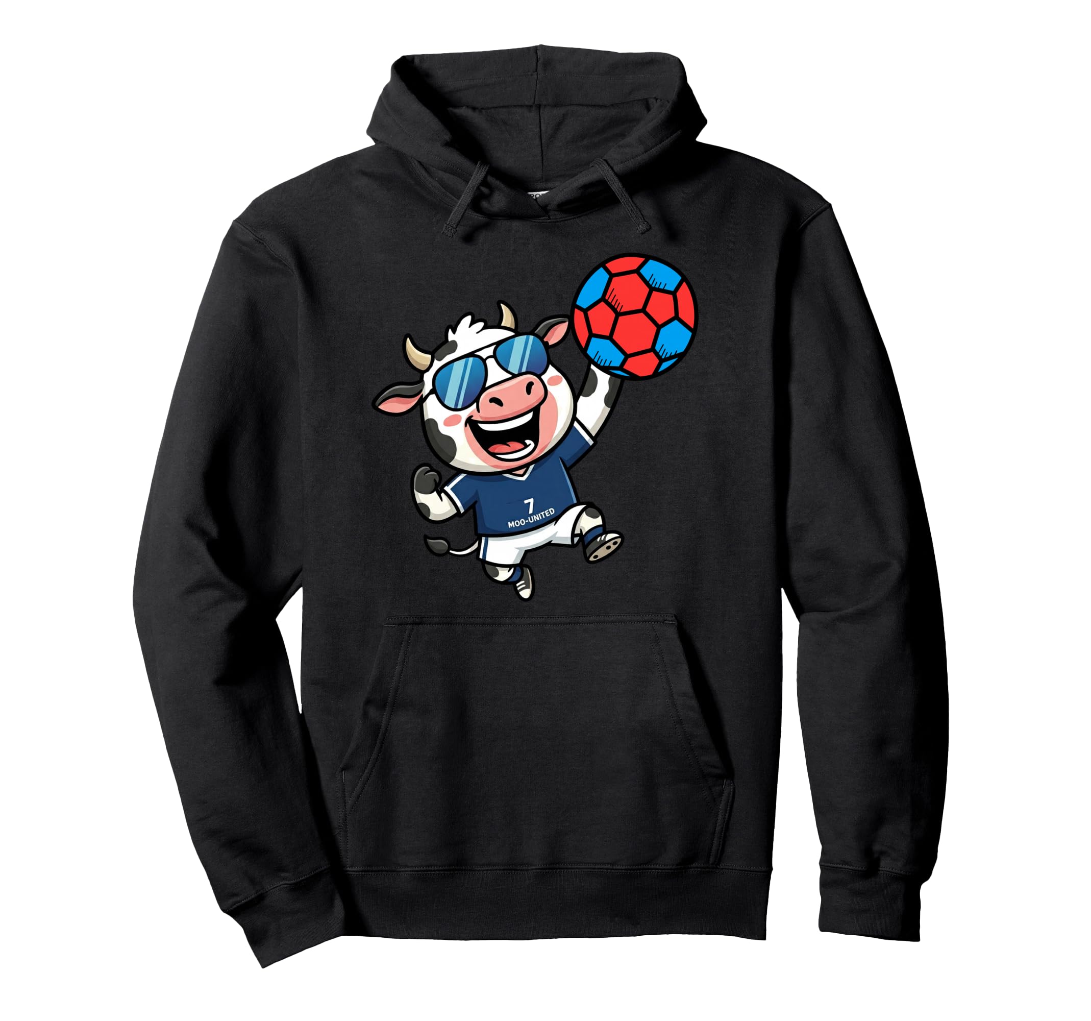 Moo United 7 Soccer Cow Athlete Fun Hoodie - Minimalist Print for Adults - T-Shirt, Sweatshirt, Hoodie