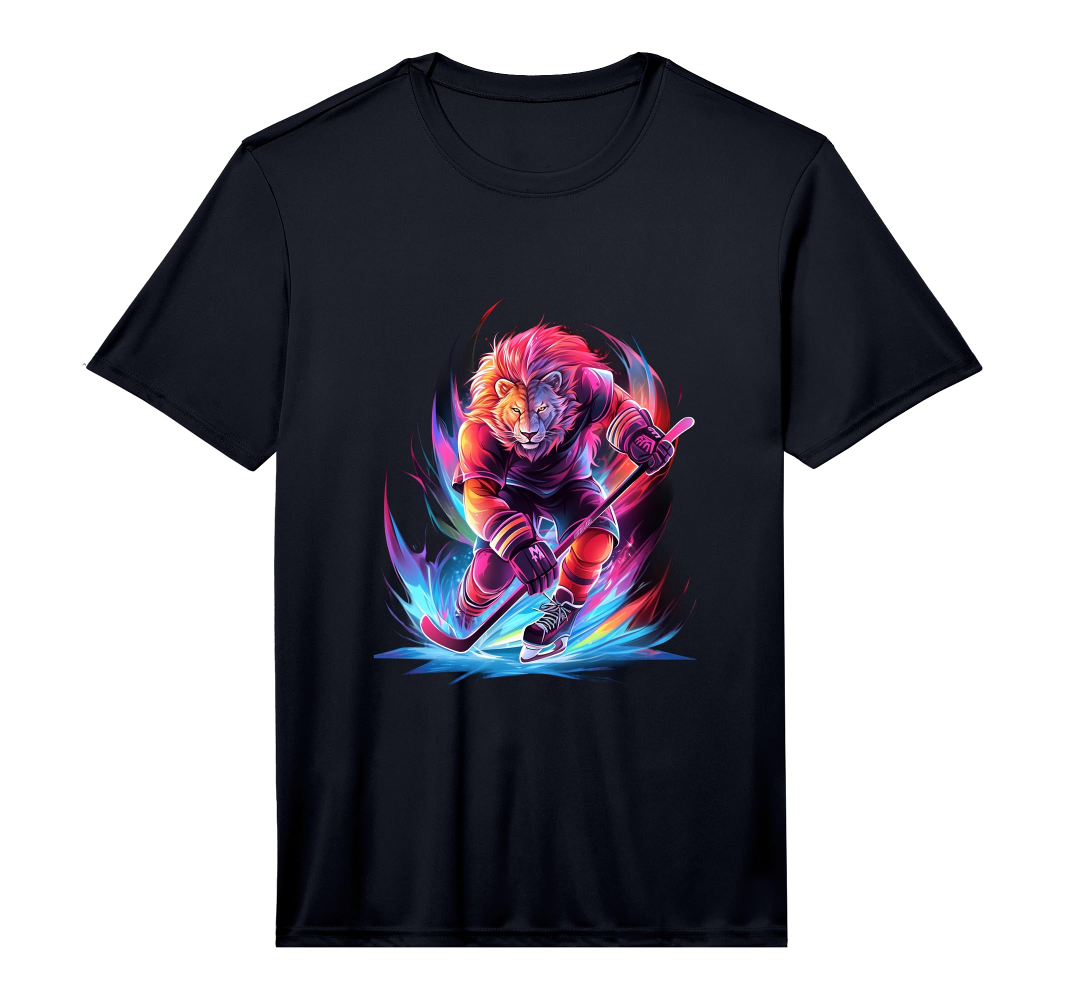Lion Ice Hockey Player Hockey Stick T-Shirt - Graphic Print Unisex - T-Shirt, Sweatshirt, Hoodie