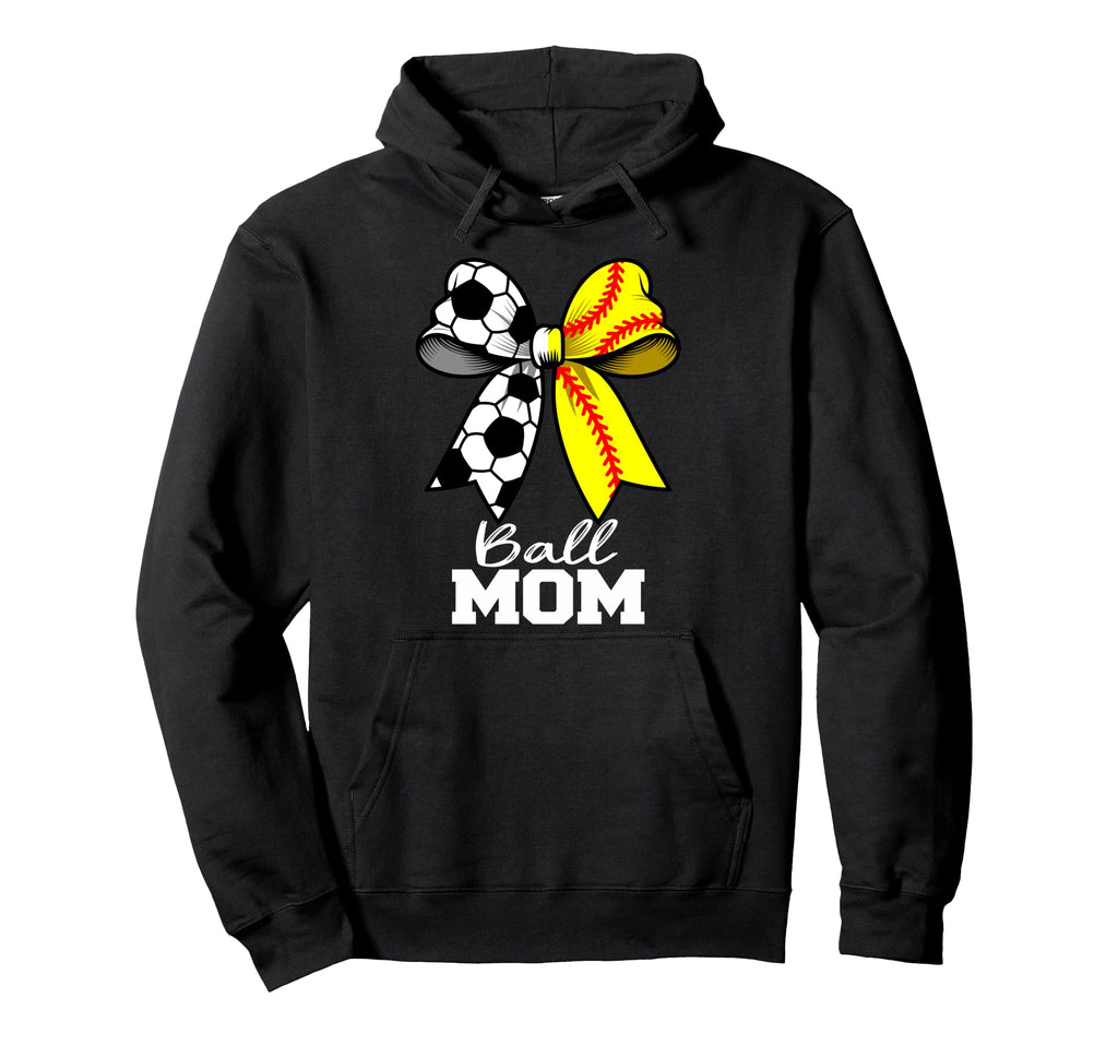 Ball Mom Soccer Softball Mom Coquette Bow Hoodie - Novelty Apparel Unisex - T-Shirt, Sweatshirt, Hoodie