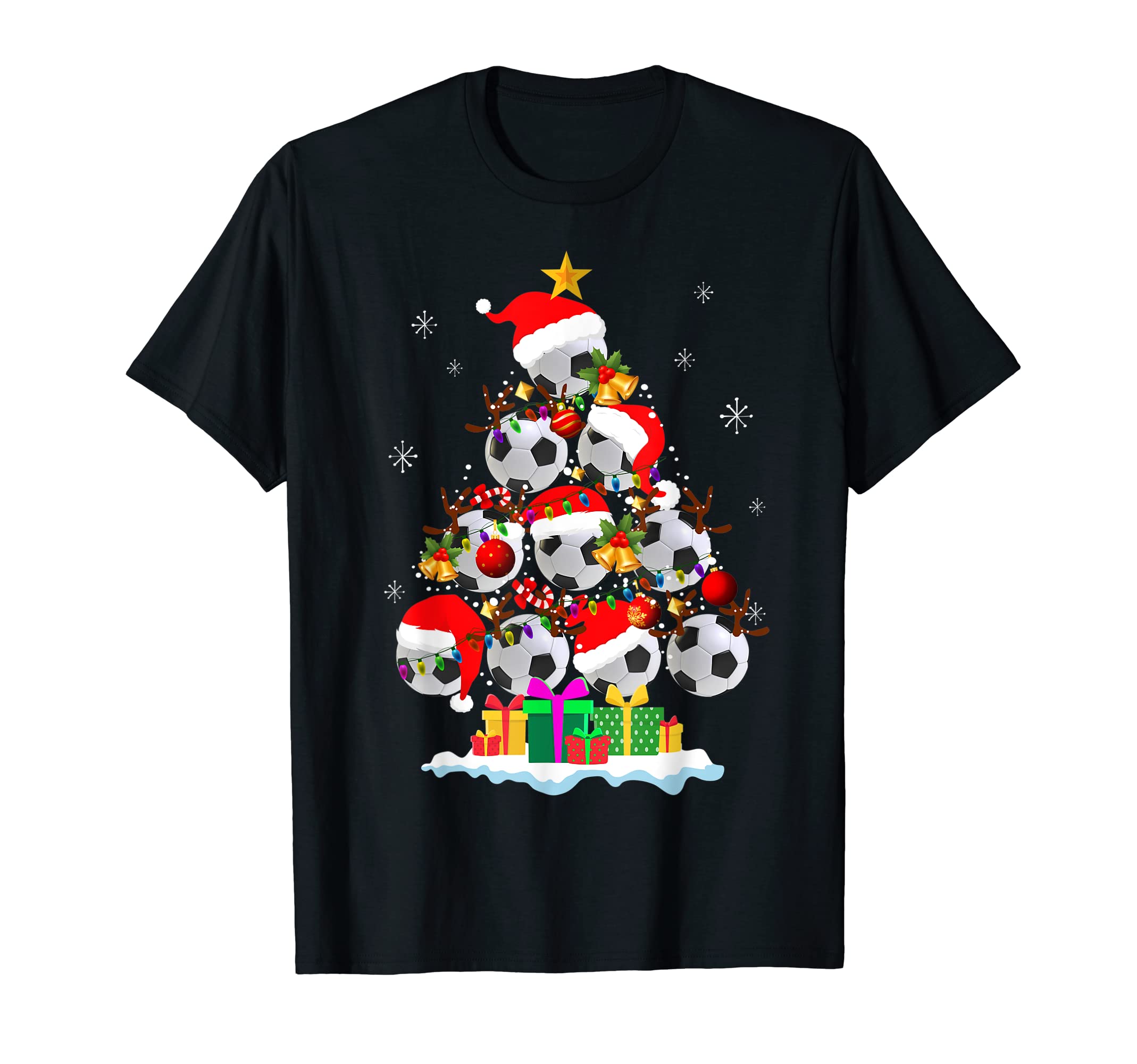 Tree Soccer Ball Santa Hat Family Pajama T-Shirt - Unique Graphic Unisex - T-Shirt, Sweatshirt, Hoodie