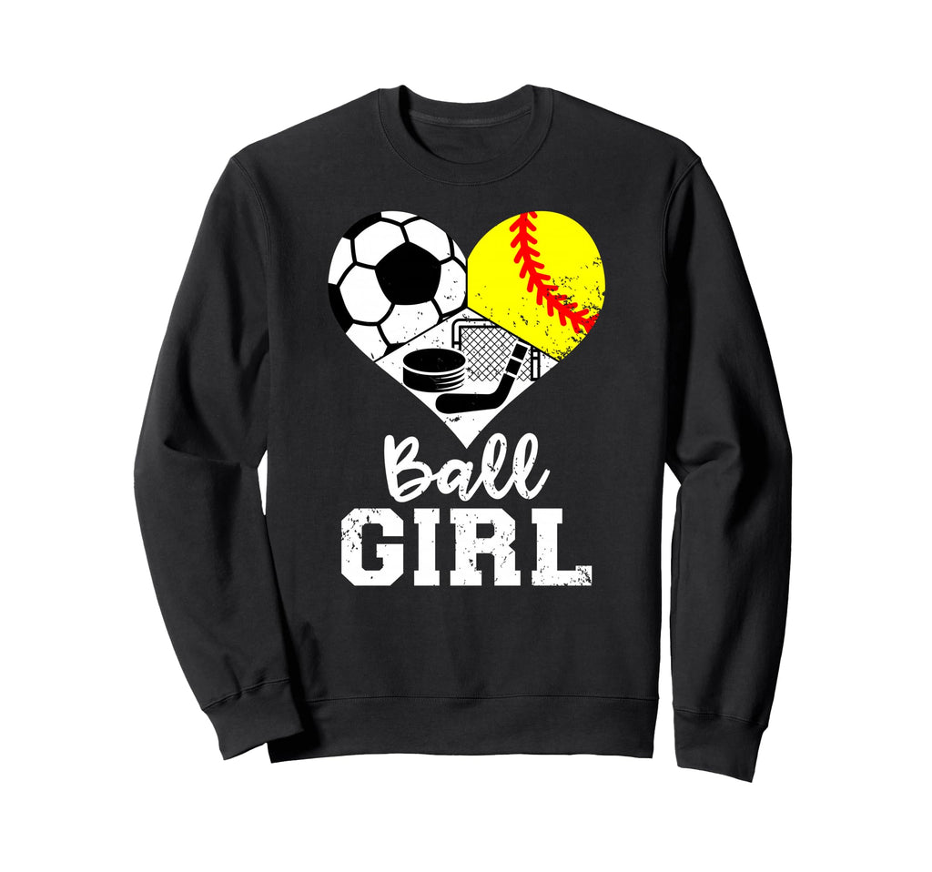 Ball Heart Soccer Softball Hockey Funny Sweatshirt - Unique Graphic Unisex - T-Shirt, Sweatshirt, Hoodie
