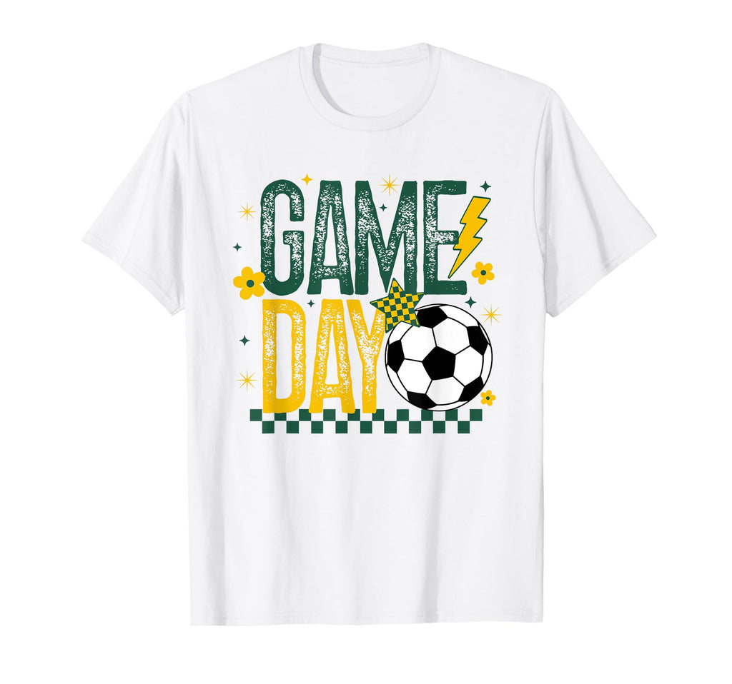 Game Day Soccer Season Green Yellow Gold T-Shirt - Unique Graphic Unisex - T-Shirt, Sweatshirt, Hoodie