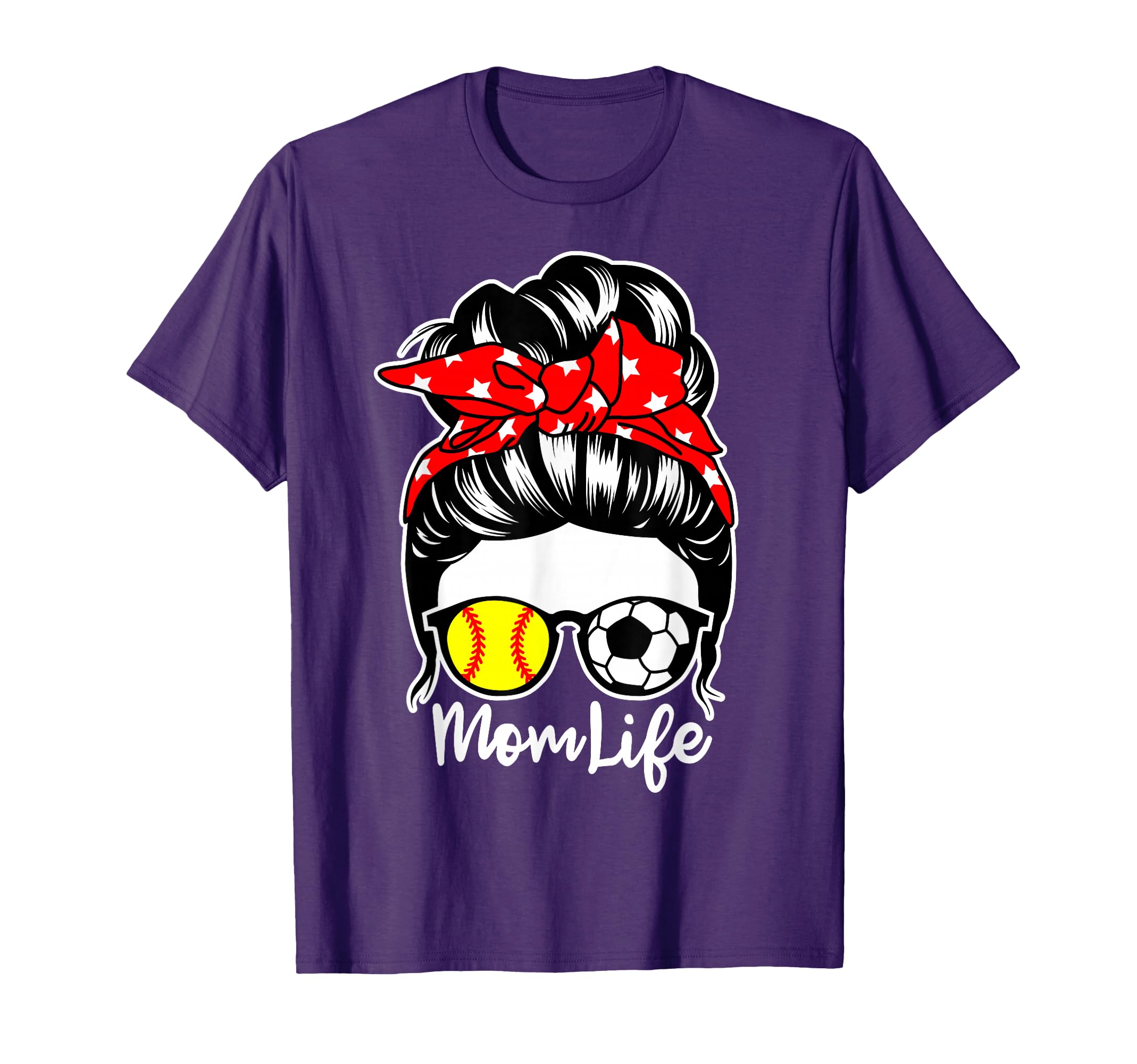 Mom Life Messy Bun Hair Soccer Softball T-Shirt - Graphic Print Men Women - T-Shirt, Sweatshirt, Hoodie