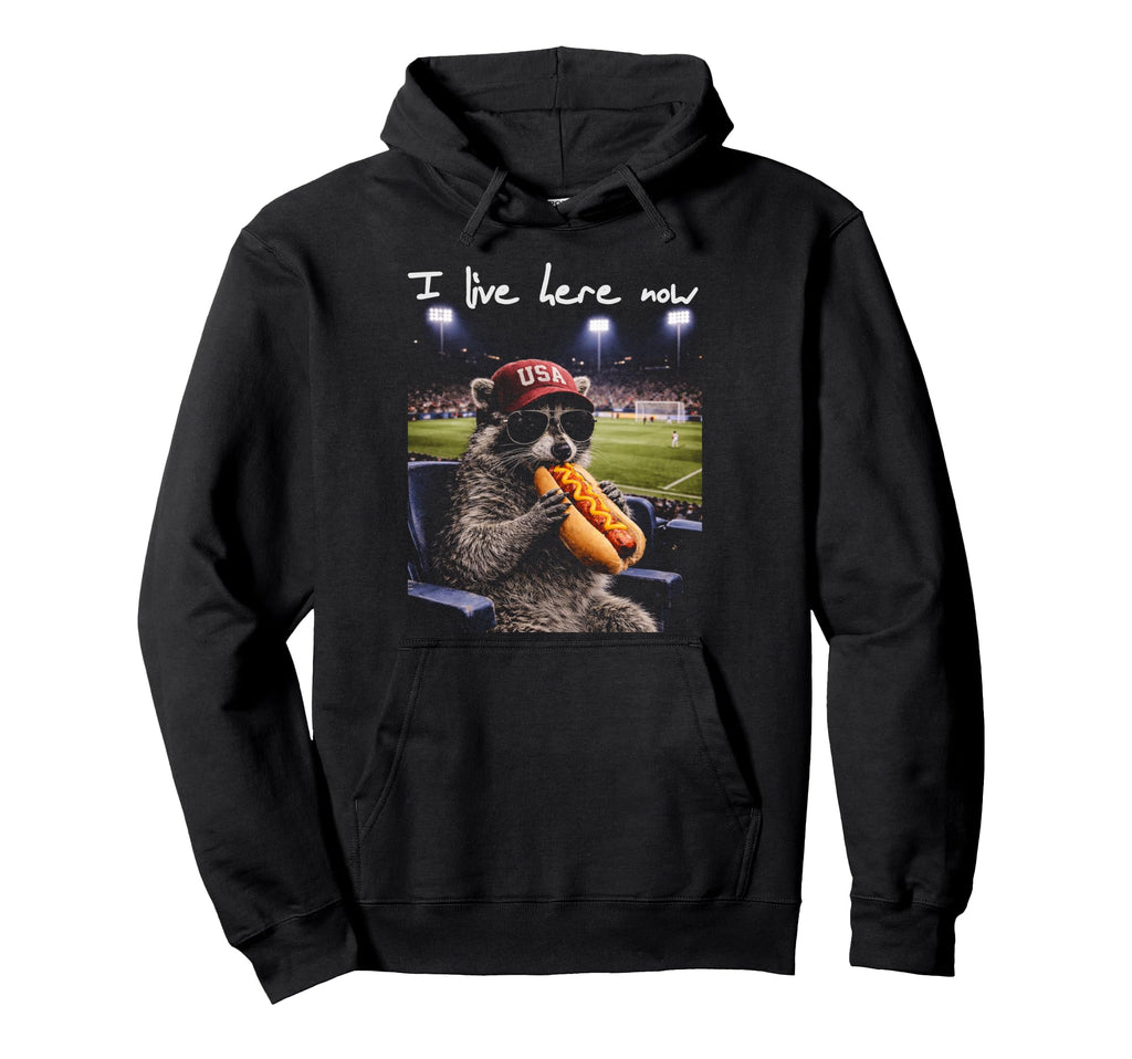 Funny Raccoon Ballfield Hot Dog Soccer I Hoodie - Graphic Print for Adults - T-Shirt, Sweatshirt, Hoodie