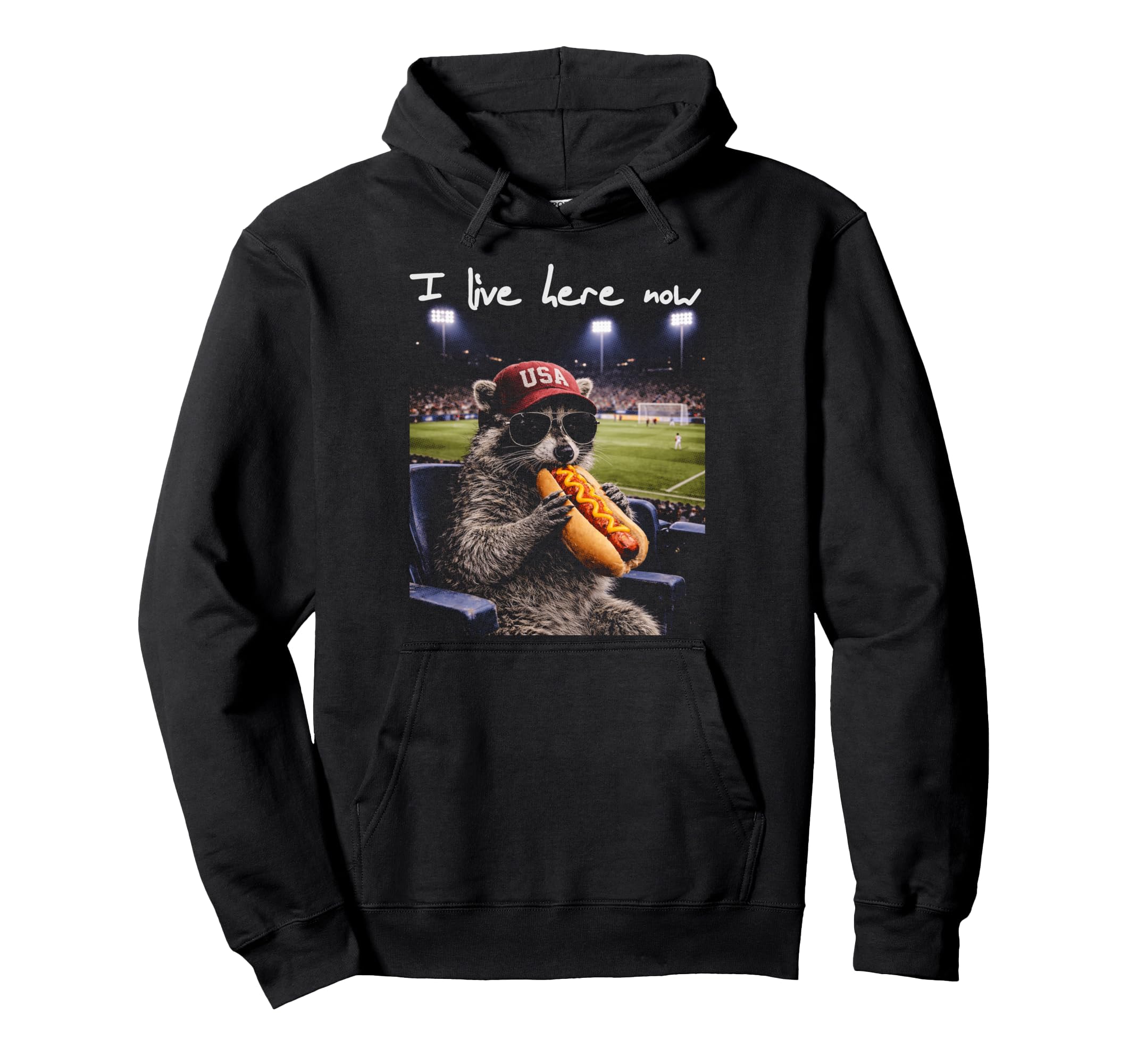 Funny Raccoon Ballfield Hot Dog Soccer I Hoodie - Graphic Print for Adults - T-Shirt, Sweatshirt, Hoodie