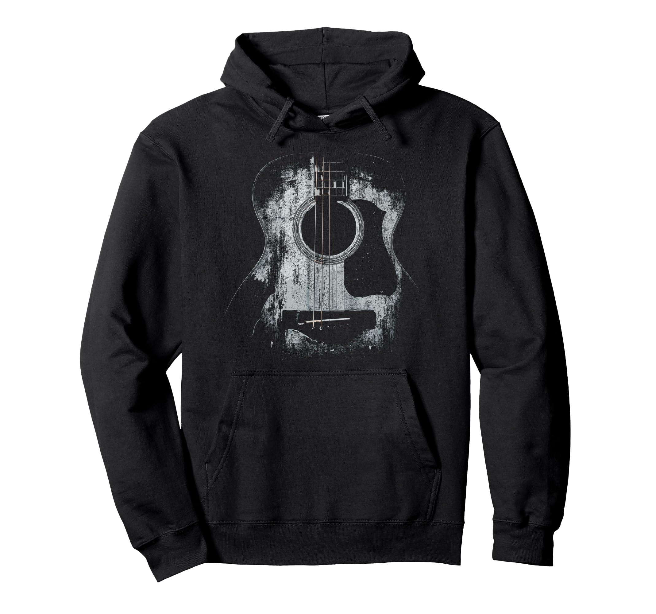 Distressed Acoustic Guitar Player Rock Hoodie - Trendy Graphic for Adults - T-Shirt, Sweatshirt, Hoodie