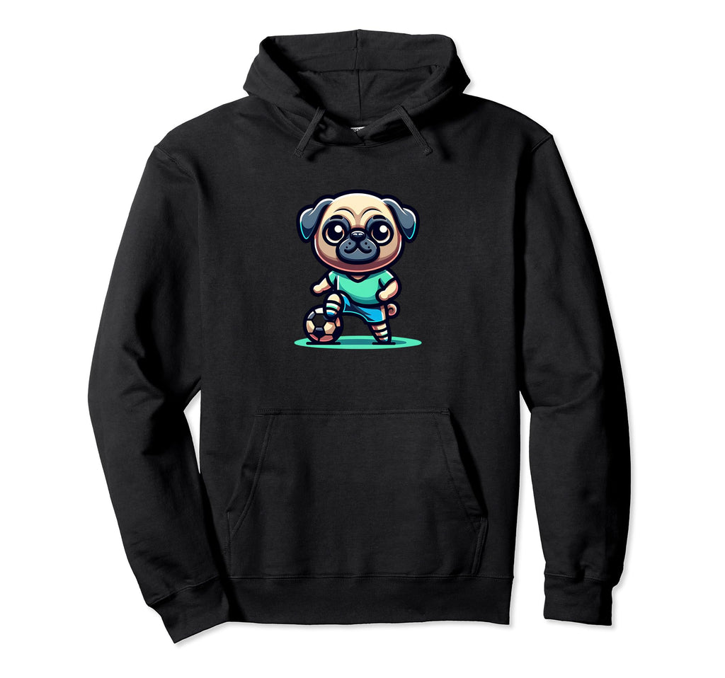 Pug Dog Soccer Player Ball Champion Fan Hoodie - Trendy Graphic Men Women - T-Shirt, Sweatshirt, Hoodie